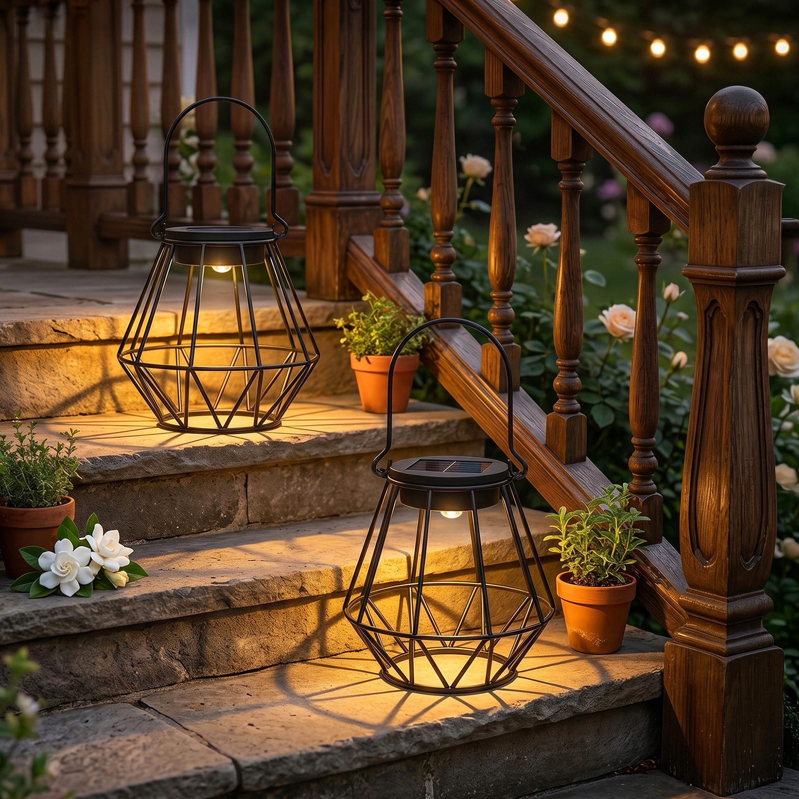 Kimjo LED Solarleuchte Hängende IP65 Solar-Außenlaternen für Balkon Terrasse, LED Lampenperlen, Warmweiß, Solarbetrieben, IP65 wetterfest, hängend & stehend nutzbar