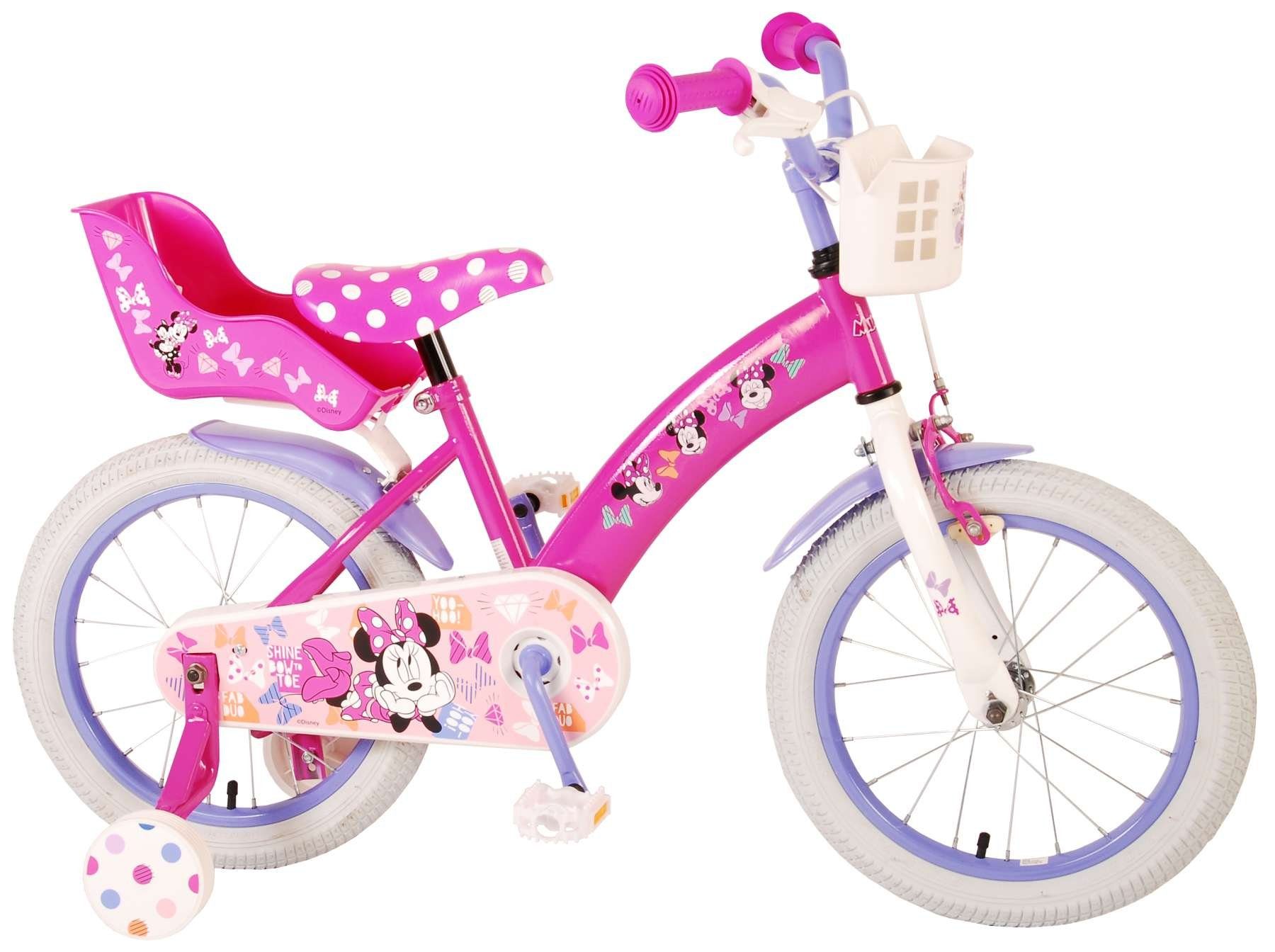 TPFSports Fahrrad Kinder Kinderrad Stützräder 16 Rücktritt Rutschfeste mit Kinderfahrrad Sicherheitsgriffe), Disney Mädchen 1 - Fahrrad (Mädchen Zoll Minnie + mit Zoll Gang, Laufrad Handbremse, 16
