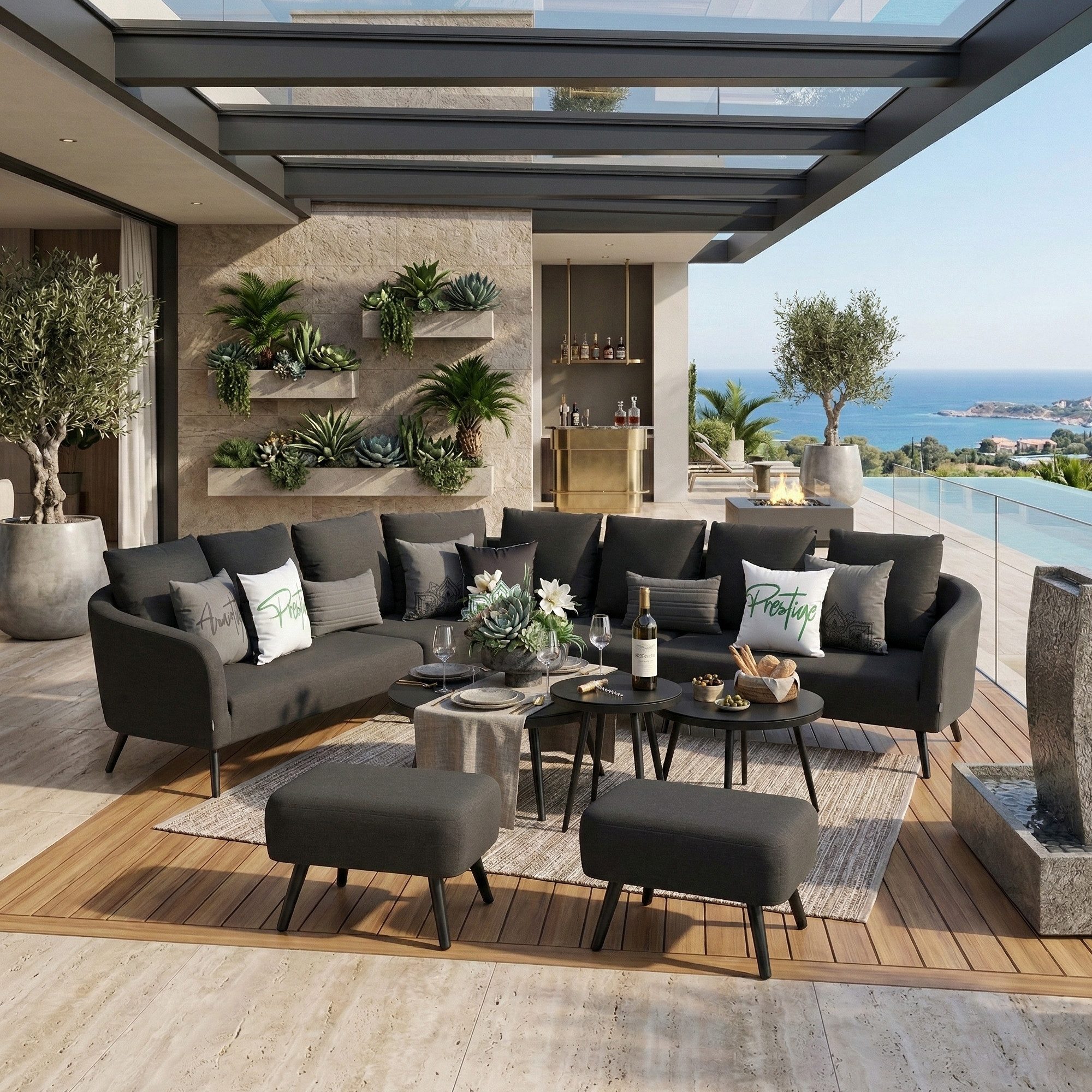 MANDALIKA Garden Gartenlounge-Set XXXL Outdoor Lounge Set Riviera 100% wetterfest mit LIKA-TEX® Bezug