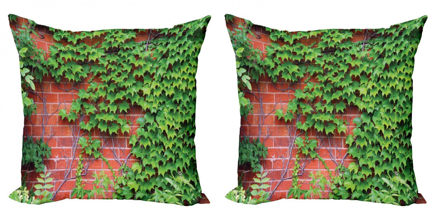 Kissenbezüge Modern Accent Doppelseitiger Digitaldruck, Abakuhaus (2 Stück), Ziegelwand Grüne Efeublätter Natur