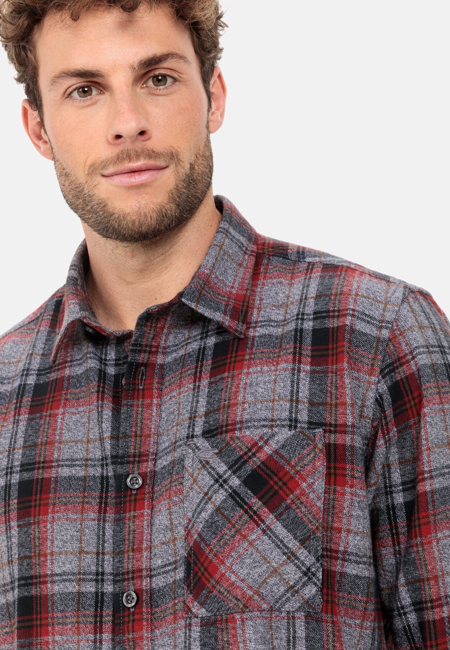 camel active Karohemd aus reiner Baumwolle Langarm Kentkragen Kentkragen