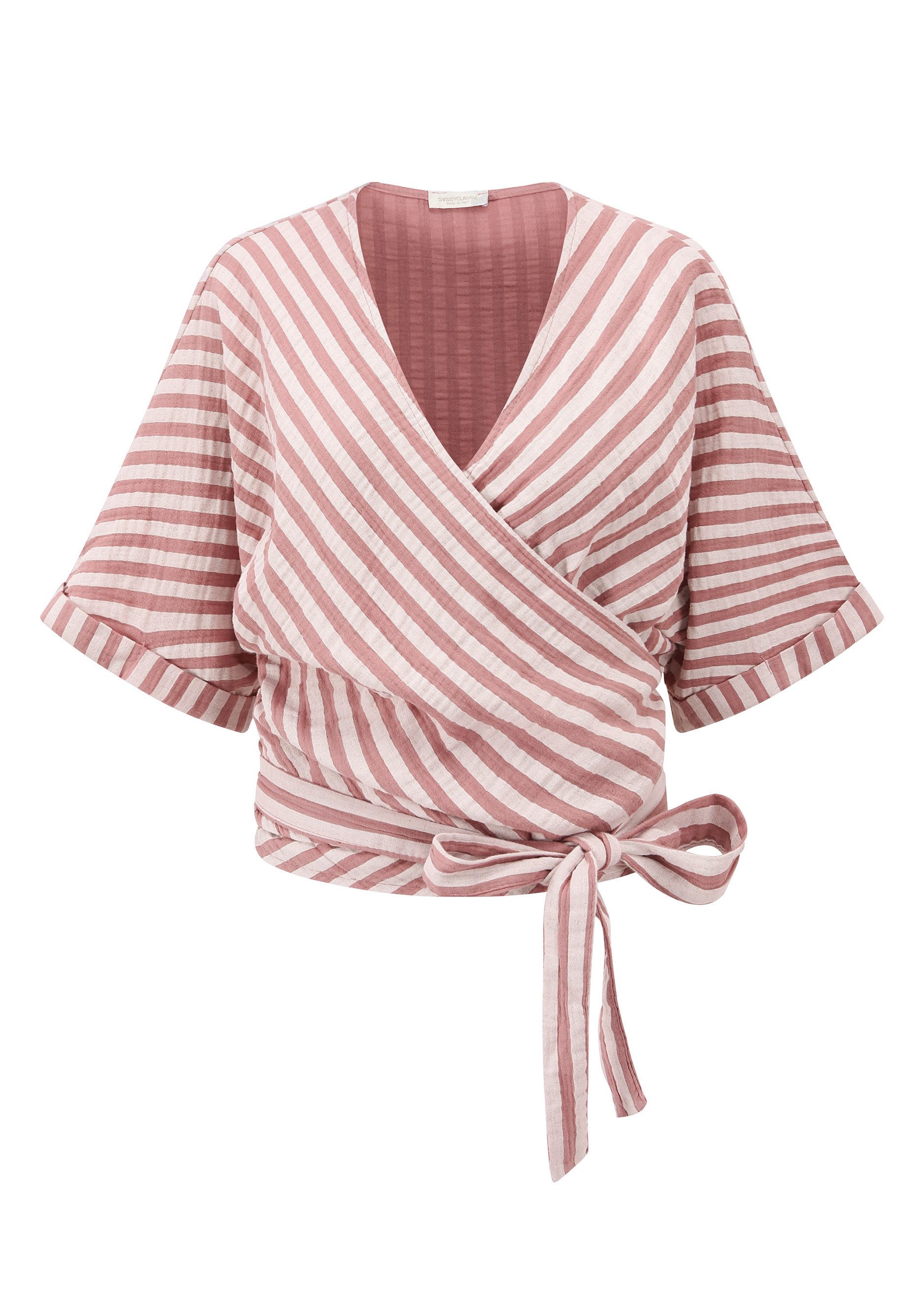 SASSYCLASSY Langarmbluse Gestreifte Musselin Wickel Bluse Damen Leichte Mus günstig online kaufen