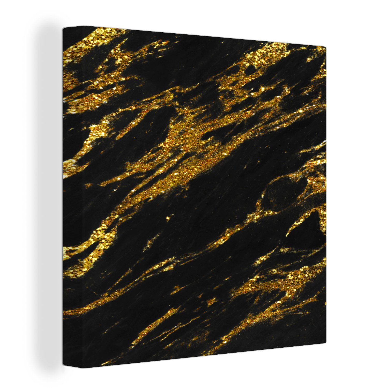 OneMillionCanvasses® Leinwandbild Marmor - Schwarz - Gold, (1 St), Leinwand Bilder für Wohnzimmer Schlafzimmer