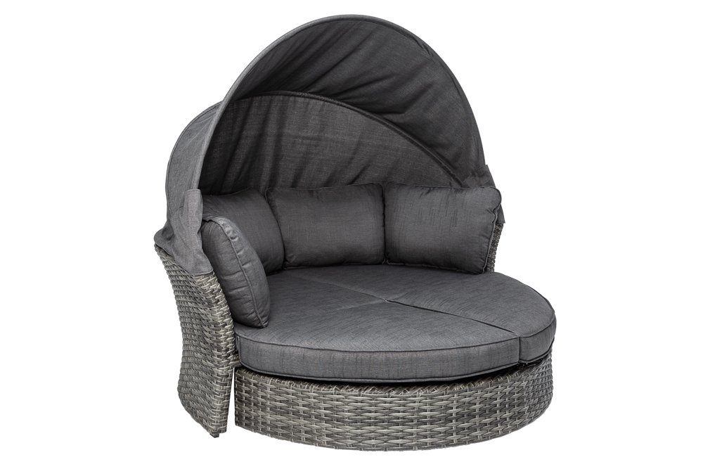 riess-ambiente Loungebett SEATTLE 195cm grau - Polyrattan, Aluminium, Sonnendach, inkl. Kissen, Einzelartikel 1 Teile, Drehbare Sonneninsel - ideal für Garten, Balkon, Terrasse oder Outdoor