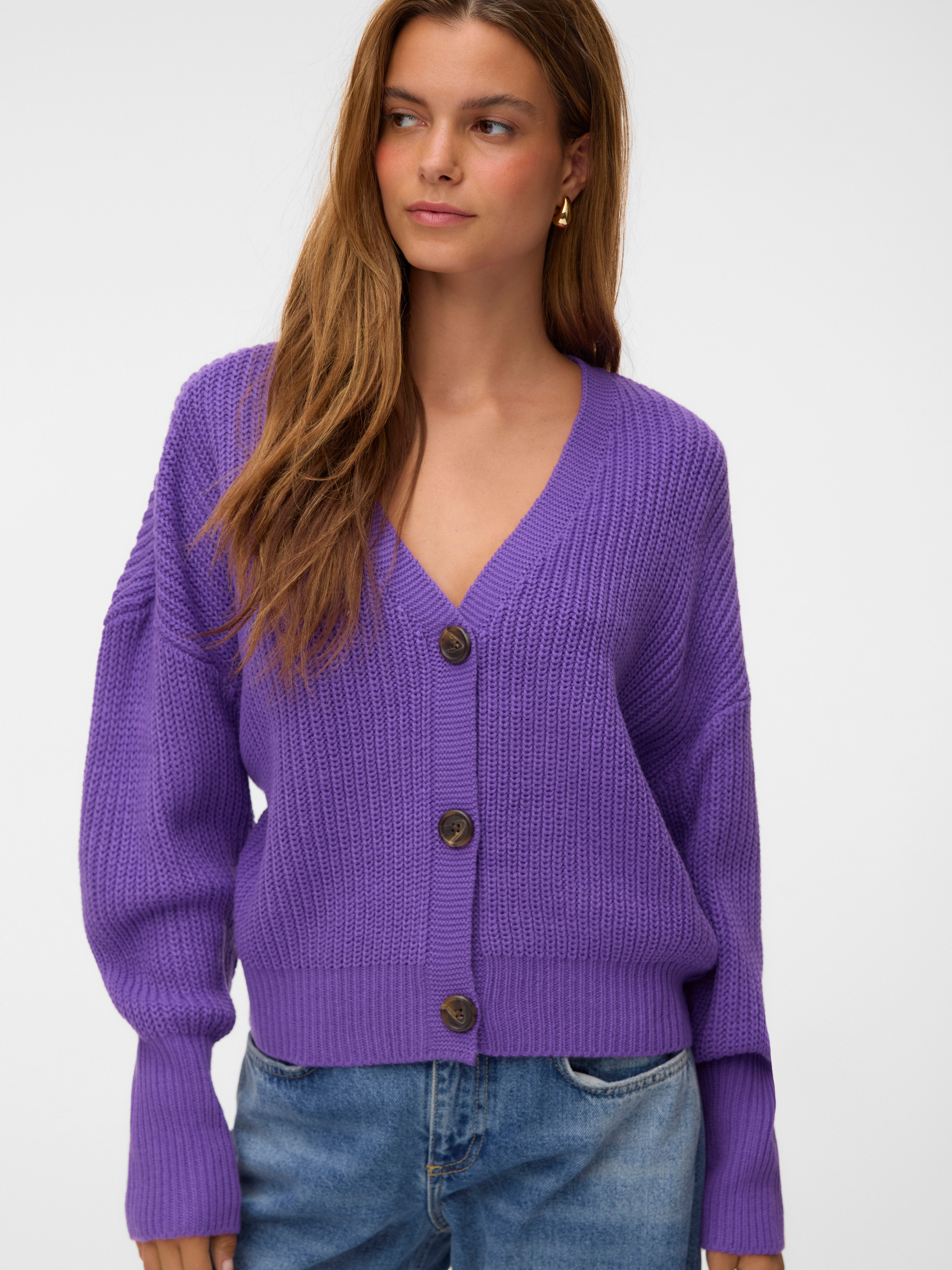 Vero Moda Strickjacke VMLEA LS V-NECK CUFF CARDIGAN NOOS Kunstfaser, regular fit