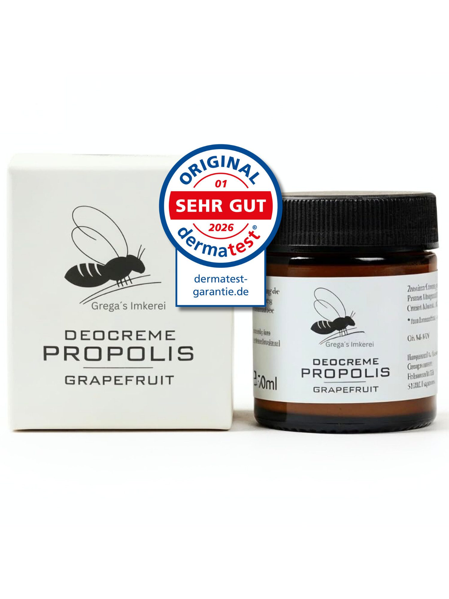 Grega´s Imkerei Deo-Creme Propolis Deocreme Grapefruit 30ml, Derma Test "Sehr gut" 2026, Im Glastigel Handgefertigt in Deutschland, 1-tlg., Zertifiziertes Naturprodukt ohne Aluminium