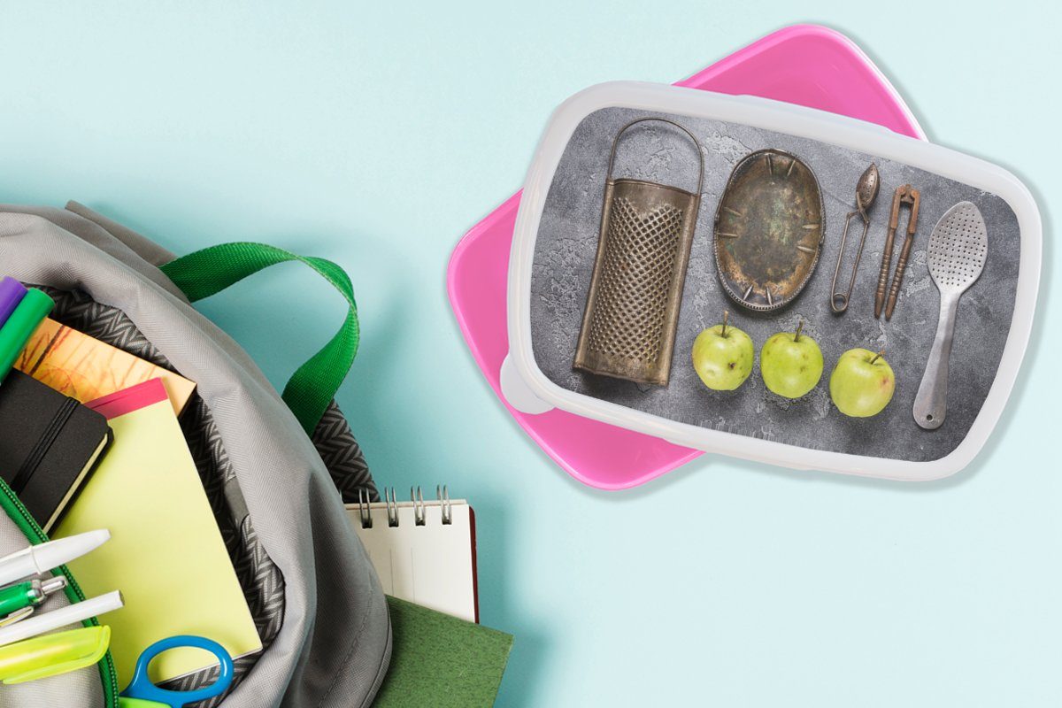 MuchoWow Lunchbox Apfel - Küchenutensilien Kinder, rosa Kunststoff, - Erwachsene, Snackbox, Mädchen, Brotbox Brotdose (2-tlg), Kunststoff für Küchengeräte