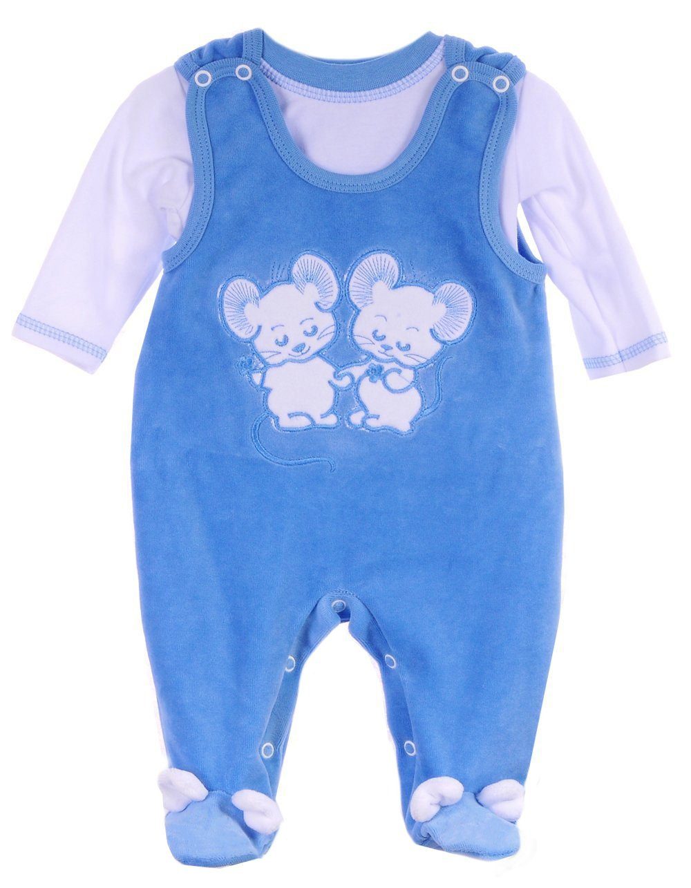 Strampler Strampler und Shirt Baby Anzug in Grau Grün mit Maus