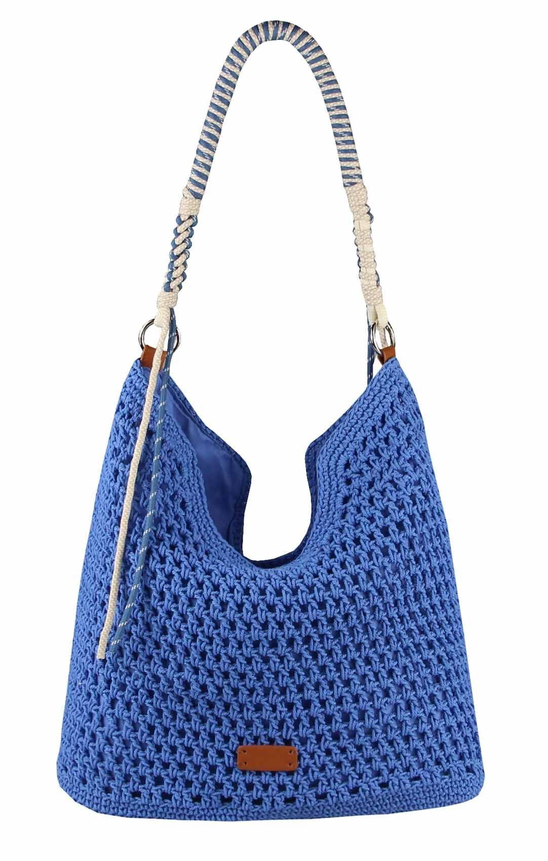 ITALYSHOP24 Schultertasche DAMEN TASCHE Hobo Shopper Häkeltasche Boho Geflecht Freizeit Urlaub, Sommer Basttasche Strand Reise Beuteltasche Stroh Handtasche Kordel