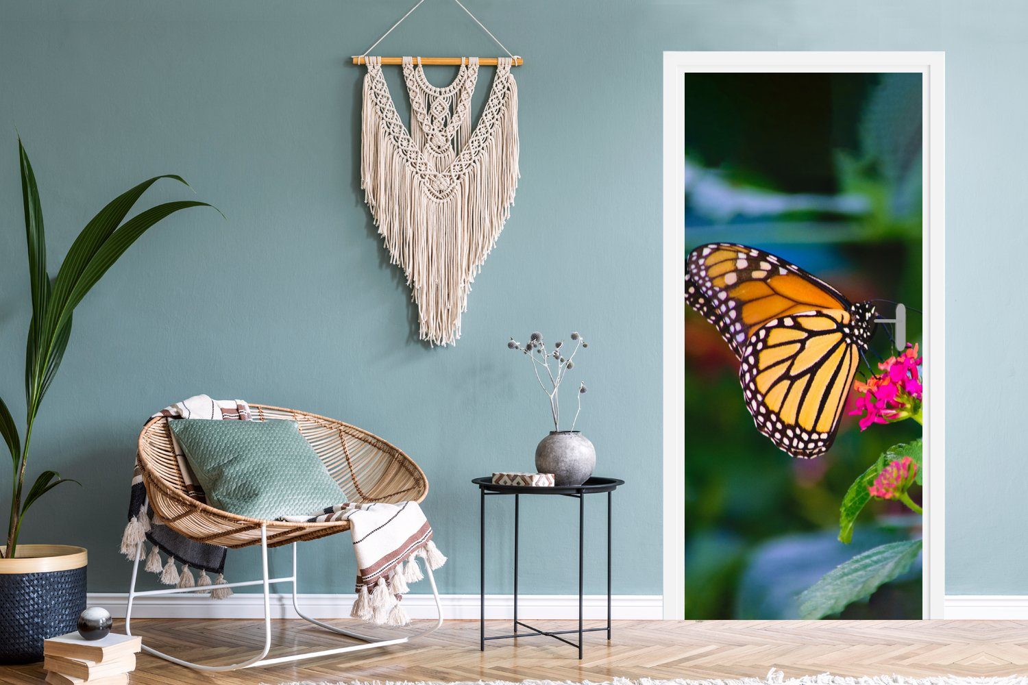 MuchoWow Türtapete Schmetterlinge Tür, Natur, (1 - - Türaufkleber, 75x205 cm Matt, für Blume St), Fototapete bedruckt