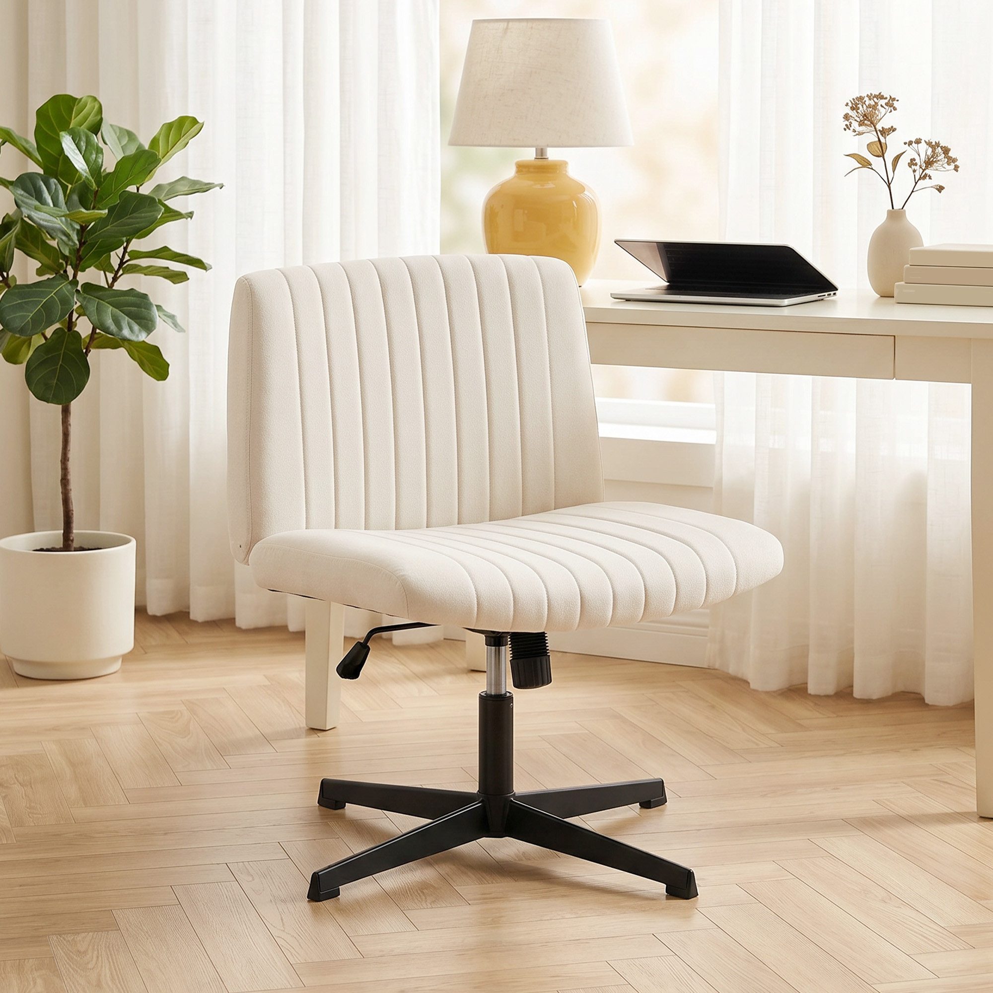 HOMCOM Bürostuhl Schreibtischstuhl mit Leinenoptik höhenverstellbar Drehstuhl (Homeoffice Stuhl, 1 St), bis 120 kg belastbar, für Arbeitszimmer, Schlafzimmer Cremeweiß
