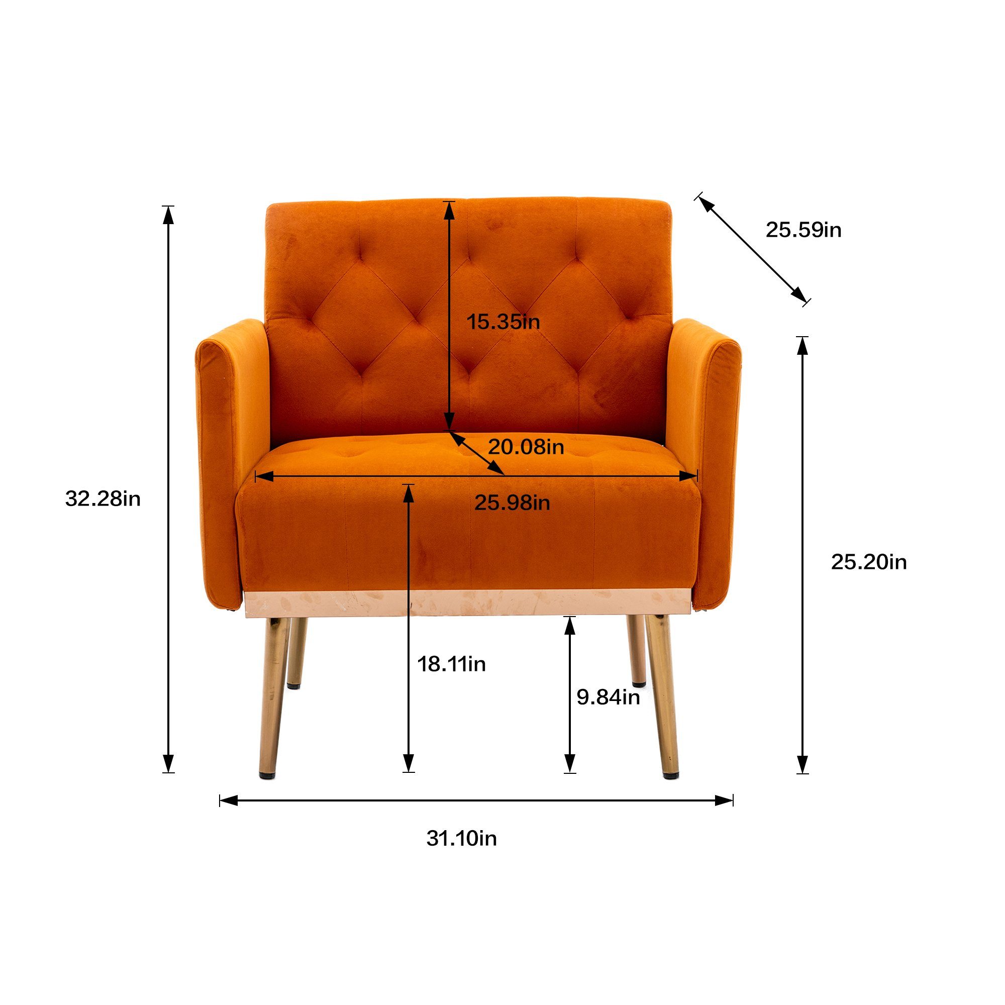 Freizeitsessel mit roségoldenen Vierbeiniger Stuhl, orange OKWISH Esszimmerstuhl Akzentstuhl, Füßen