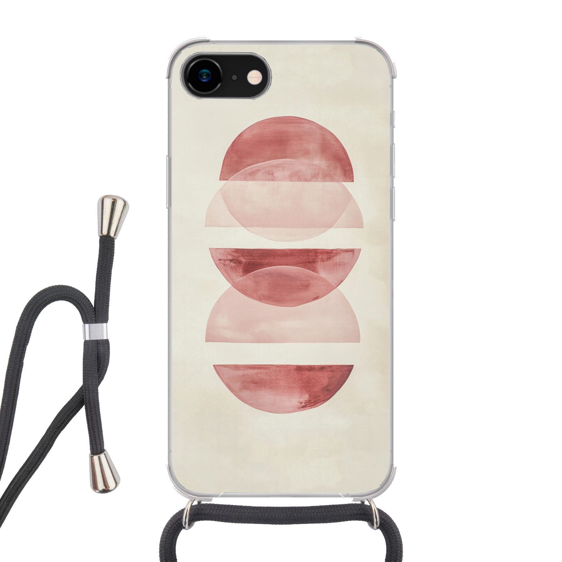 MuchoWow Handyhülle für Apple iPhone 8 Minimalistisch - Kreise - Rosa, Tragbare Handyhüllen mit Kette zum umhängen, Handykette Handyband