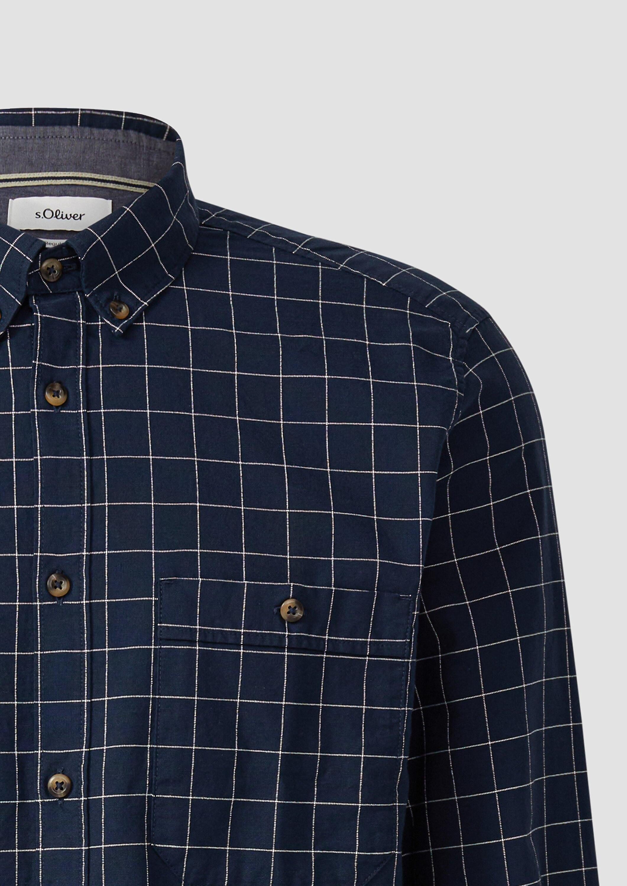 s.Oliver Langarmhemd Hemd Regular Fit: Karo-Hemd aus Baumwolle mit Button-Down-Kragen