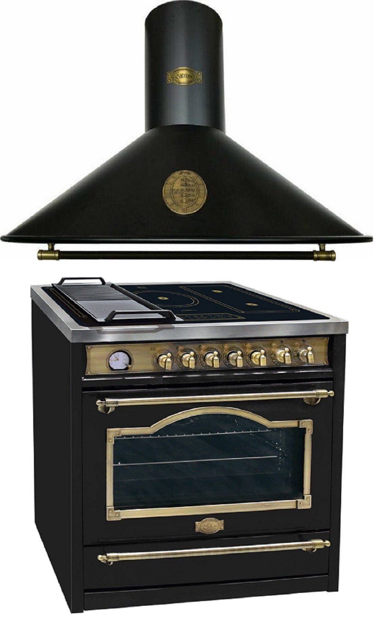 Kaiser Küchengeräte Induktions-Standherd Elektroherd mit Induktionskochfeld 90 cm mit Dunstabzugshaube 90 cm HC 93655 IEm+A 9423 BE ECO., mit 1-fach-Teleskopauszug