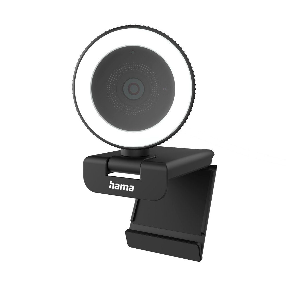 Hama Webcam mit Licht, Mikrofon, Fernbedienung (PC-Kamera USB, QHD, 2560p) Full HD-Webcam (QHD, Beleuchtung, Neigbar, Drehbar, Mikrofon, LED Status, Farbe Schwarz)