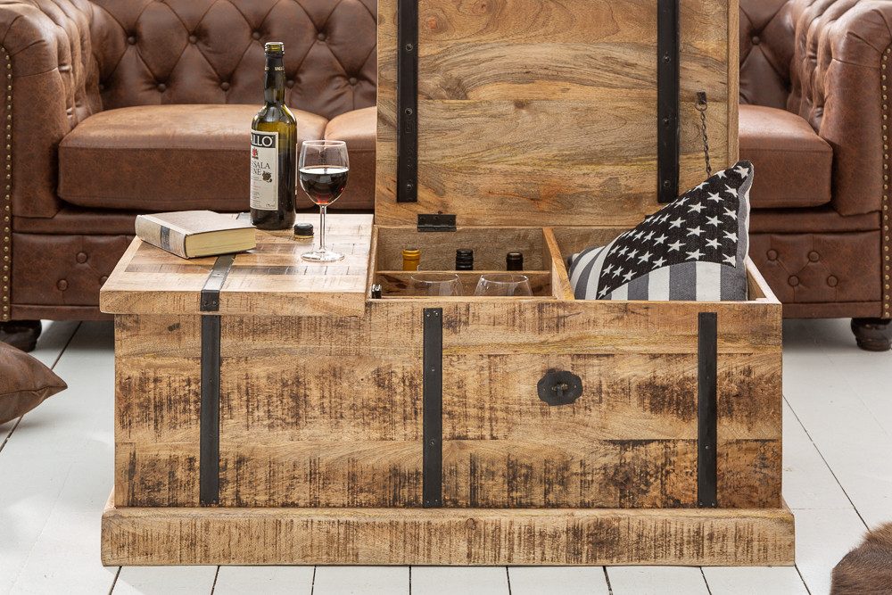riess-ambiente Couchtisch BODEGA 100cm natur - Mango-Massivholz, eckig, mit Stauraum, Hausbar (Einzelartikel, 1-St), Rustikale Truhen-Beistelltisch - ideal für  – Bild 4 von 5