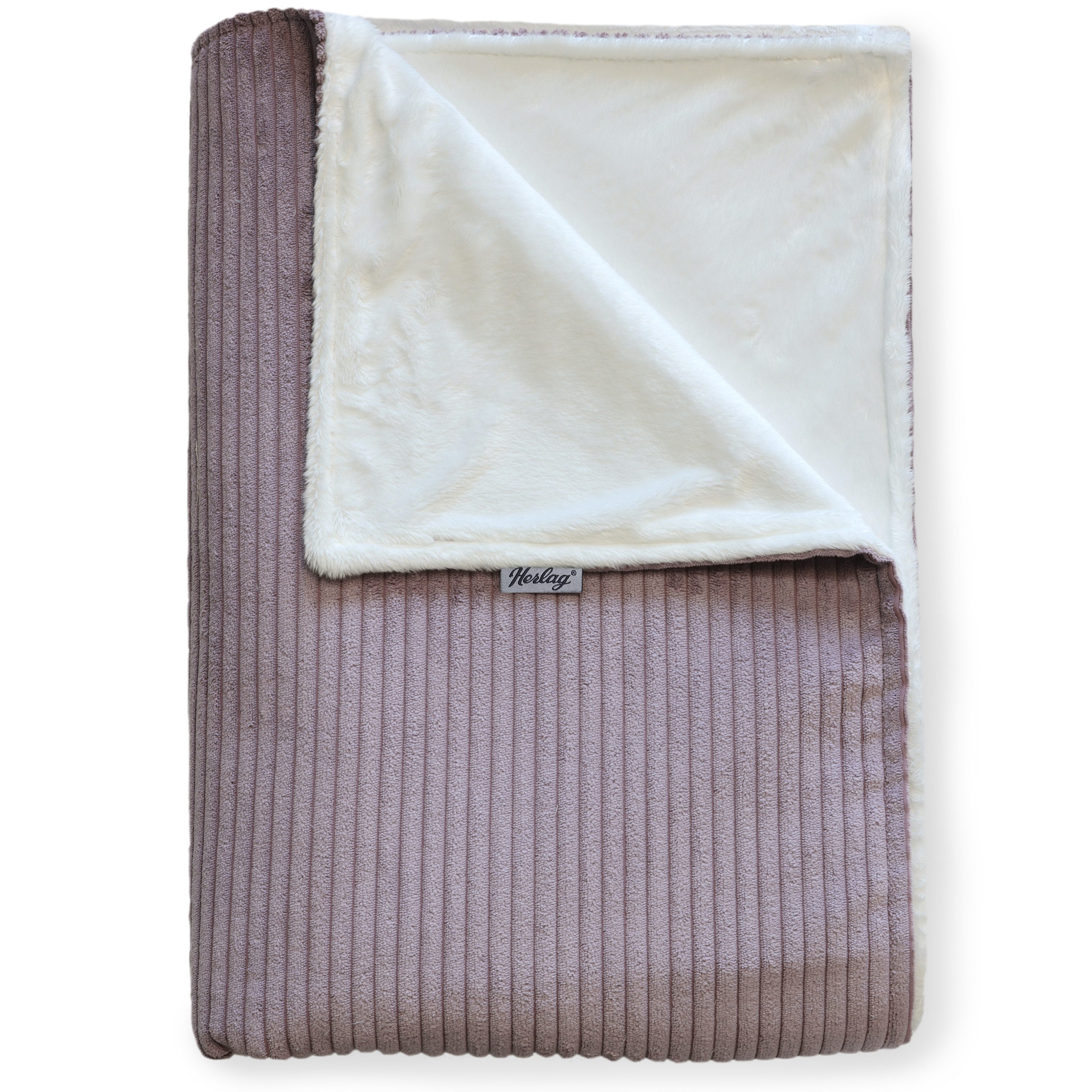 Wohndecke Kuscheldecke ELLA 140x200 cm – Wendedecke Cord & Fleece, Couchdecke, Herlag, Made in Europe, Tagesdecke