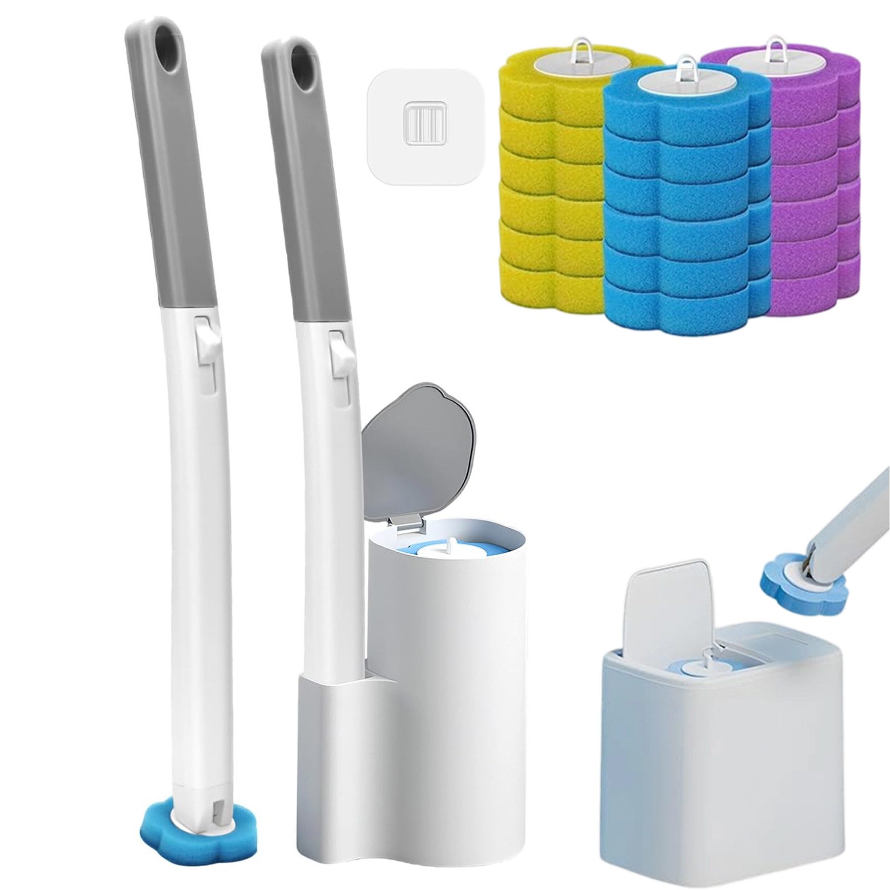 Mutig WC-Reinigungsbürste WC Bürsten Set Einweg mit 18 Stück WC Reiniger, (Klobürste mit verlängertem Griff und Wandhalterung), Toilettenbürste für Badezimmer, Waschbecken und Badewanne