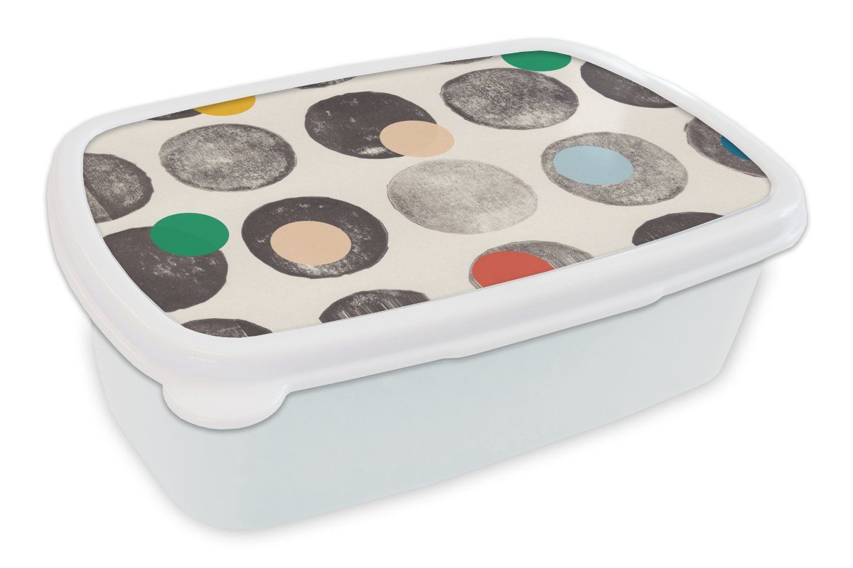 MuchoWow Lunchbox Farben - Abstrakt - Kreise - Pastell, Kunststoff, (2-tlg), Brotbox für Kinder und Erwachsene, Brotdose, für Jungs und Mädchen weiß