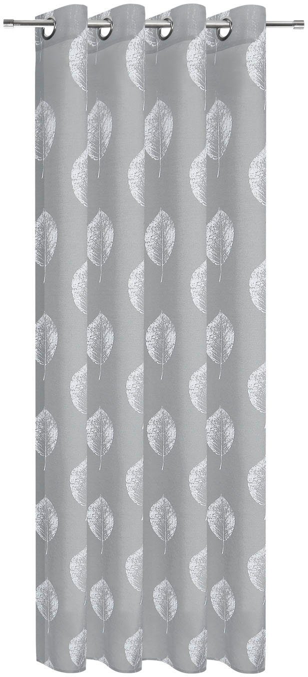 Gardine Wanda, Gerster, Ösen (1 St), transparent, Wirkware, Moderner  Ösenschal bedruckt mit Blättern | Thermovorhänge