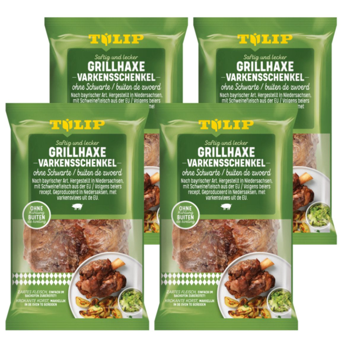 TULIP Wurstkonserve Haxe ohne Schwarte 4x 500g Vakuumverpackt Grillhaxe Backofen Grill