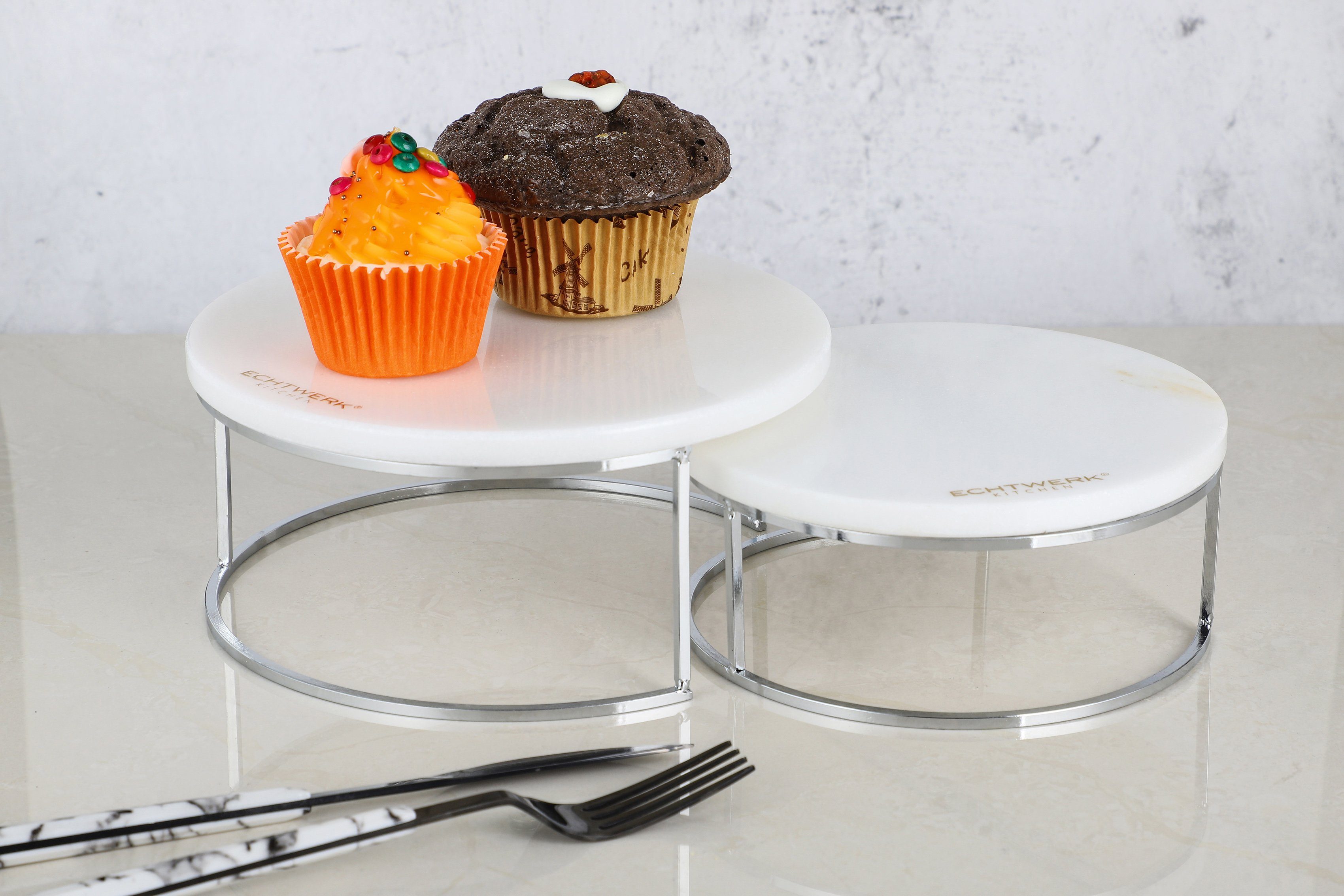 ECHTWERK Etagere Marmor Etagere, Marmor, für Obst, Käse und Dessert mit 2 Ebenen, Ø Marmorplatten ca. 17/ 20 cm