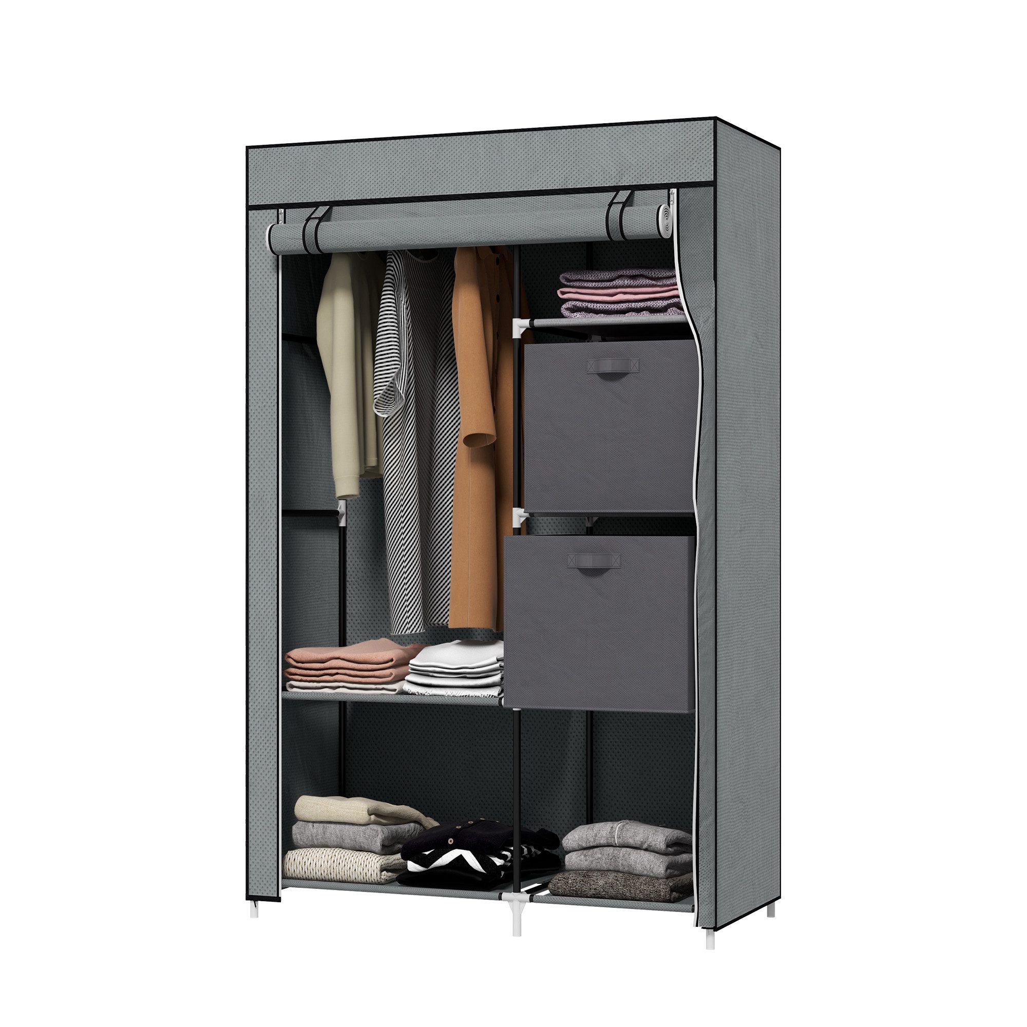 HOMCOM Stoffschrank Faltschrank mit Schubladen Kleiderstange (Garderobe, 1-St., Kleiderschrank) Dunkelgrau, 102 x 42,5 x 162,5 cm