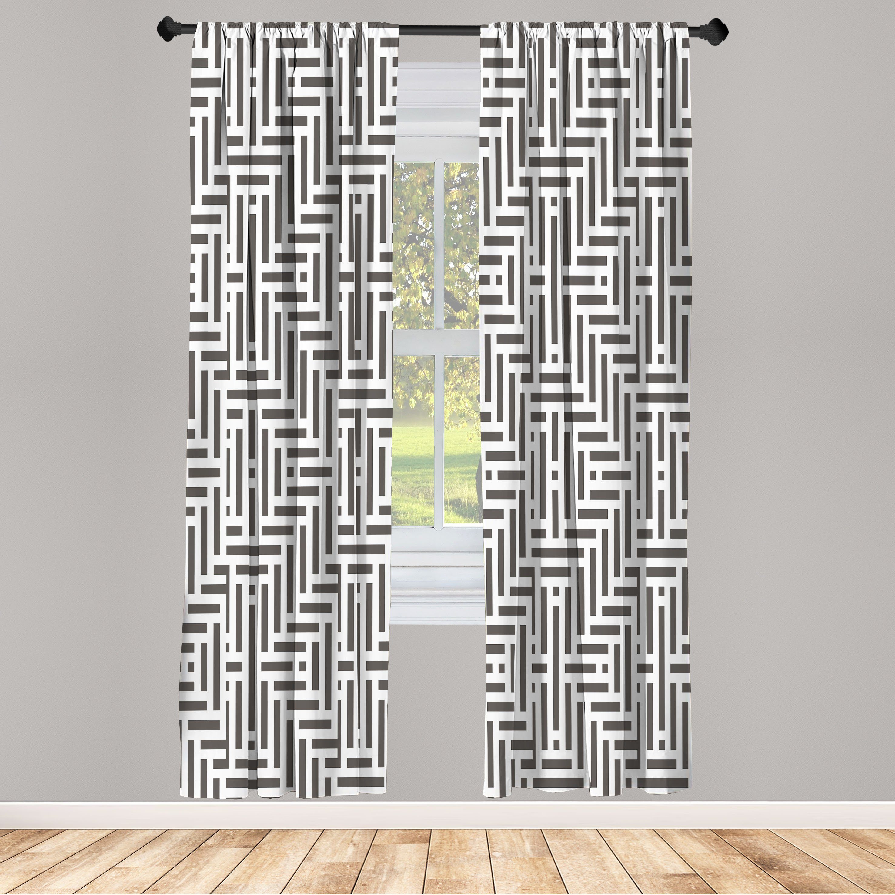 Gardine Vorhang für Wohnzimmer Schlafzimmer Dekor, Abakuhaus, Microfaser, Geometrisch Kurze Linien Zusammenfassung