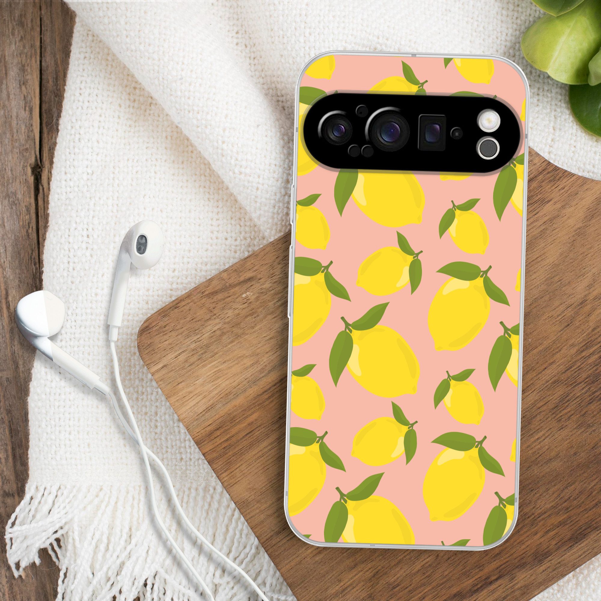 MuchoWow Handyhülle für Google Pixel 9 Pro Zitronen - Gelb - Rosa - Muster - Obst, Phone Case, Silikon, Schutzhülle Dünn