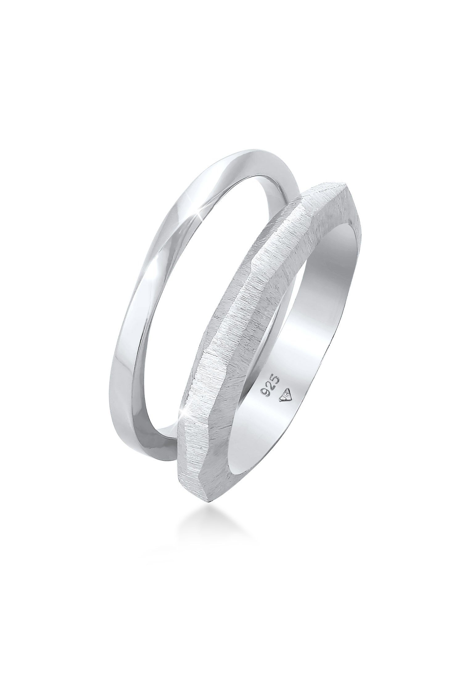 Ring-Set Bandring Basic Gedreht Struktur (2 tlg) 925 Silber