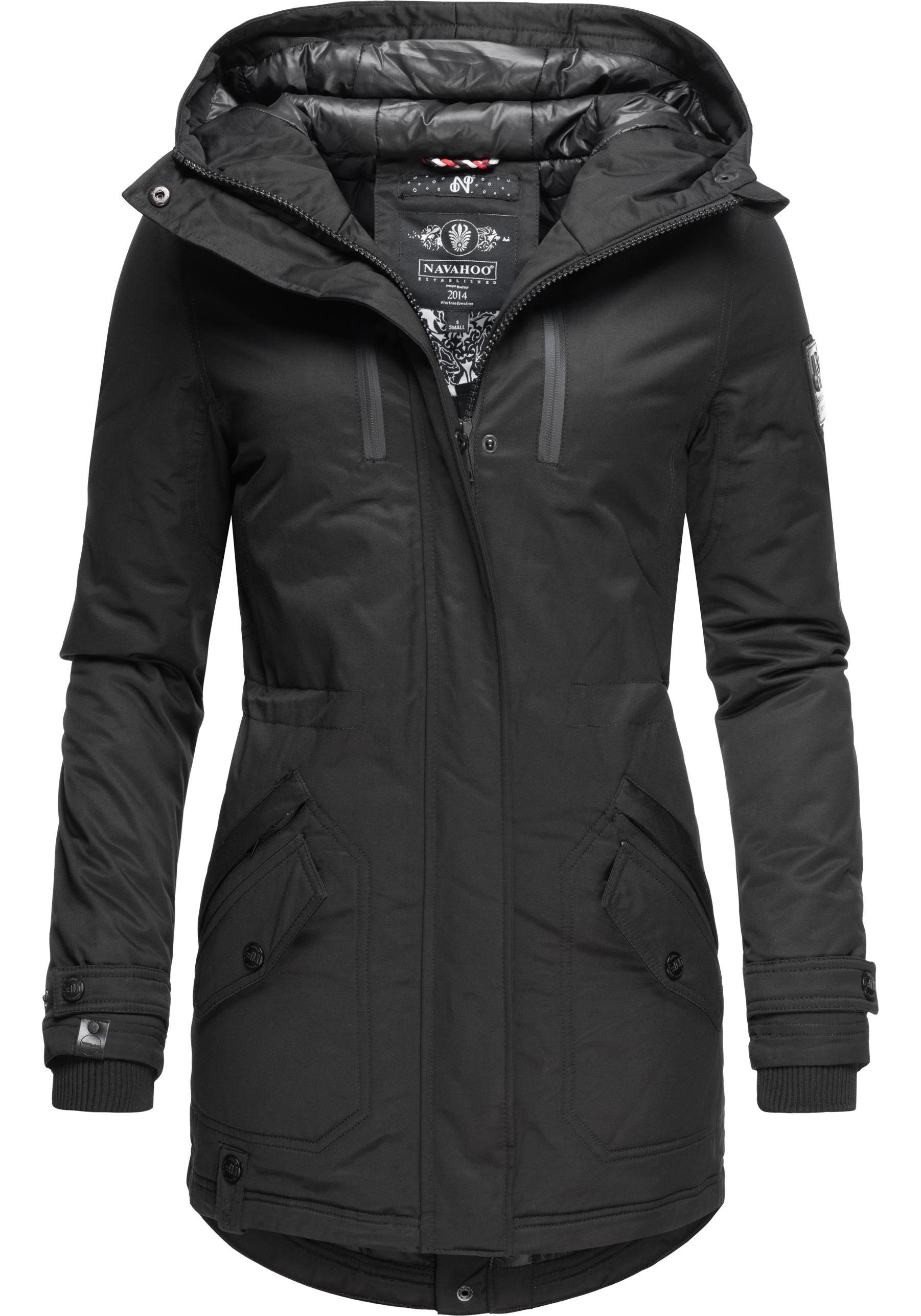 Navahoo Wintermantel Avrille II sportlicher Damen Winter Kurzmantel mit großer Kapuze schwarz