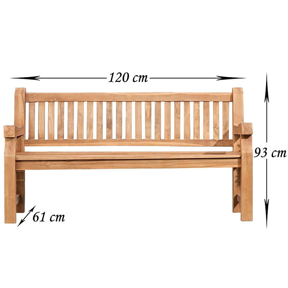 CLP Gartenbank Sitzbank Parkbank Holzbank (Spar-Set, 1-St., 200 x 61 x 93 cm massiv), massives Teakholz, Sprossen-Design, wetterfest