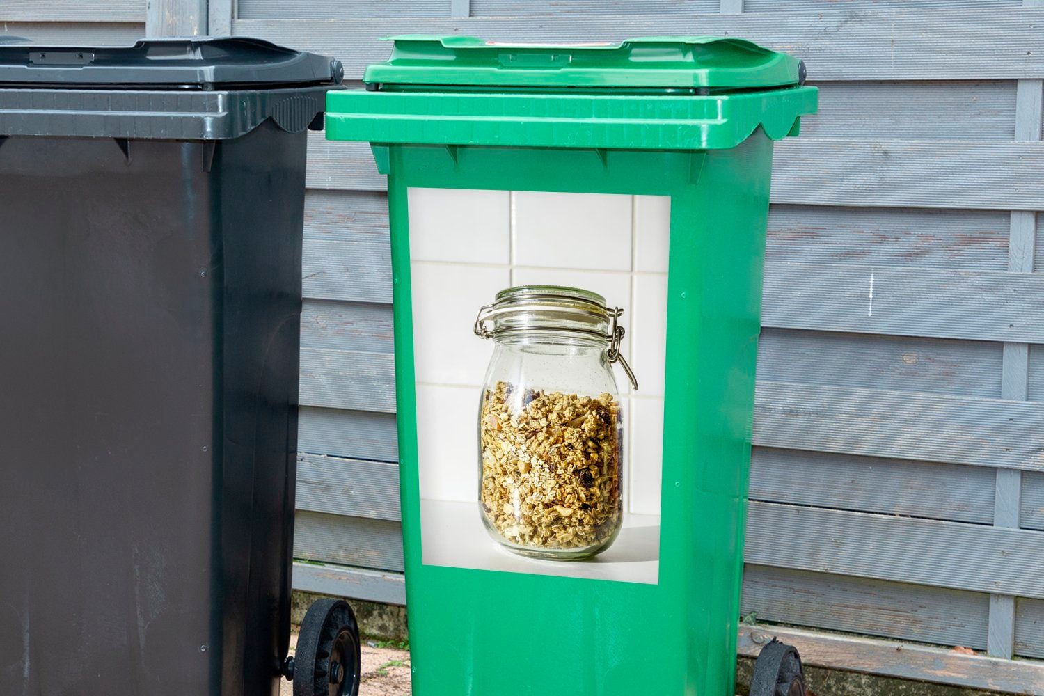 St), Mülltonne, (1 Container, mit Topf MuchoWow Abfalbehälter Müsli Mülleimer-aufkleber, Sticker, Wandsticker