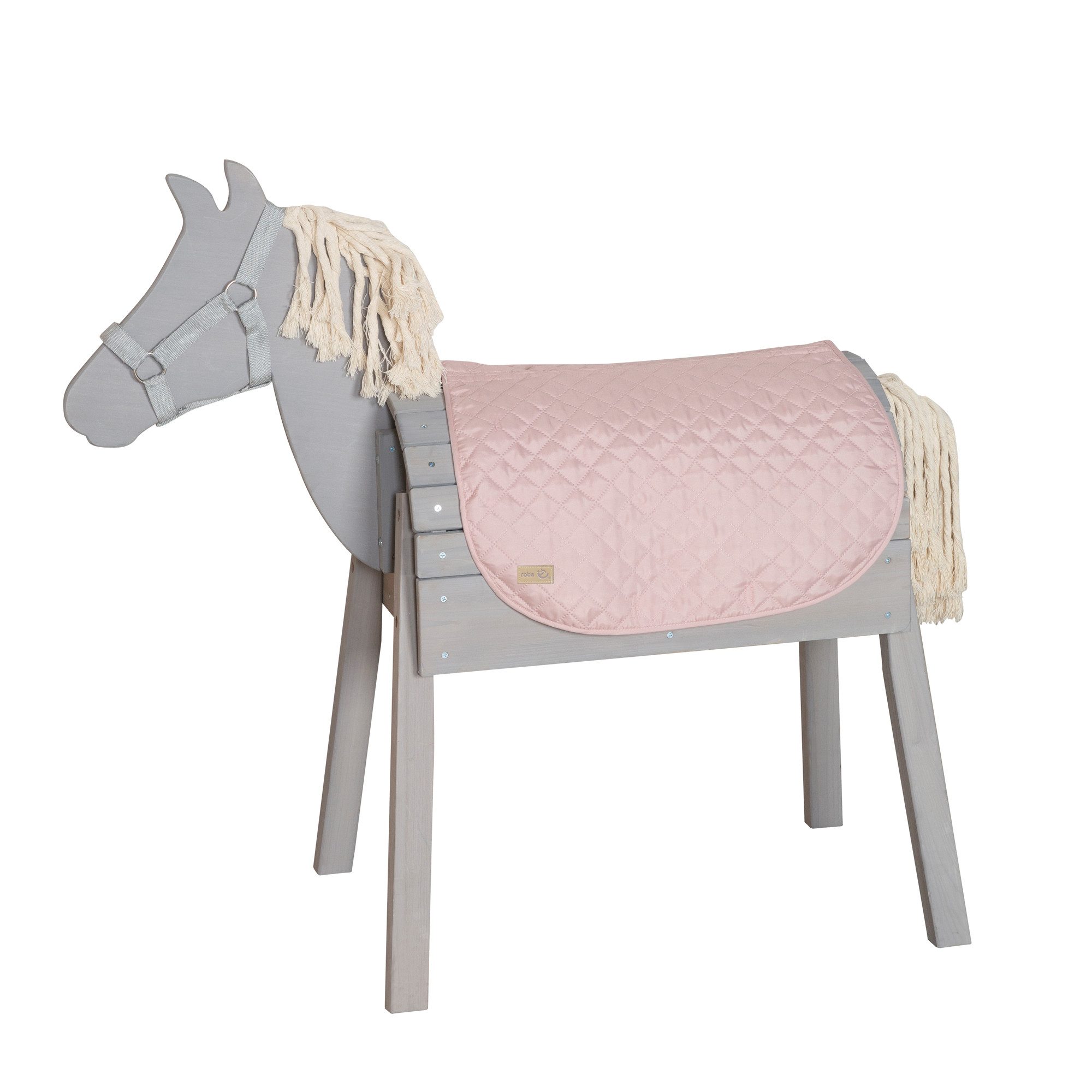 roba® Holzpferd Accessoires Set für roba Outdoor Spielpferd - Zubehör ab 3 Jahren, Decke & Halfter - Leicht abwischbare Mikrofaser - In Rosa oder Grau