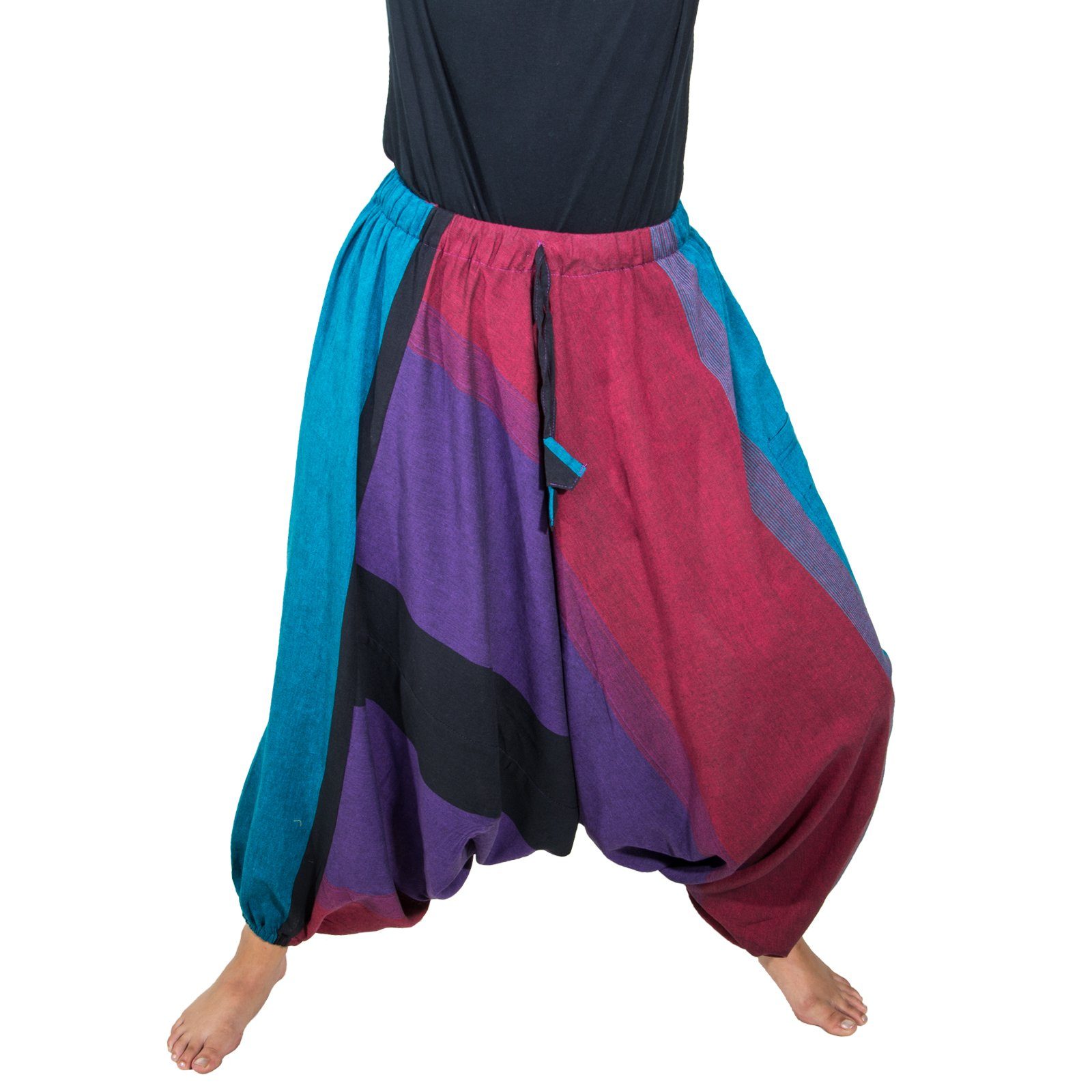 KUNST UND MAGIE Haremshose Unisex Haremshose onesize Bunt Hippie Goa Fair Boho Baggy Pluder-Hose Rot/Blau