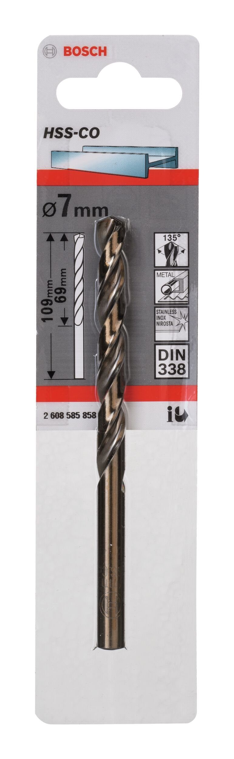 BOSCH Metallbohrer, HSS-Co (DIN 1er-Pack 338) x - - 69 mm 7 109 x