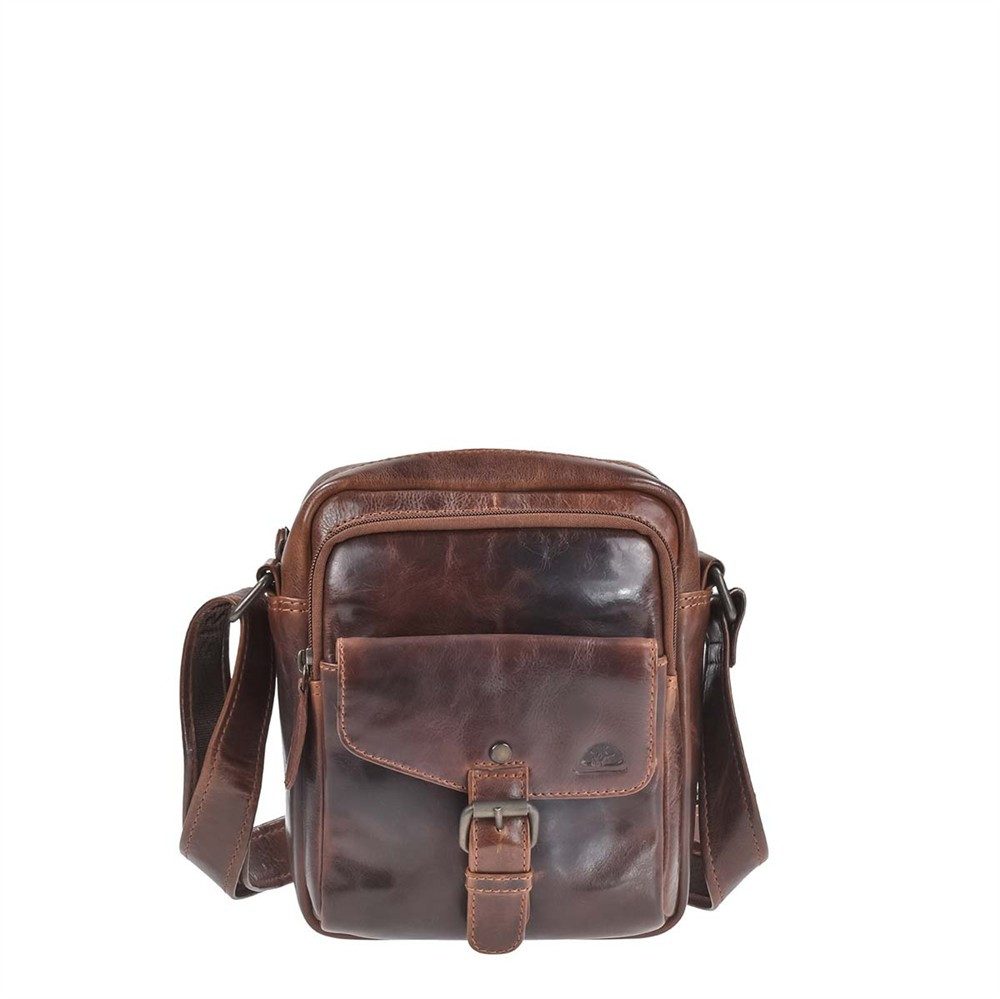 Greenburry Umhängetasche "Rugged" Herrentasche Leder 21x22cm teak braun, Schultertasche