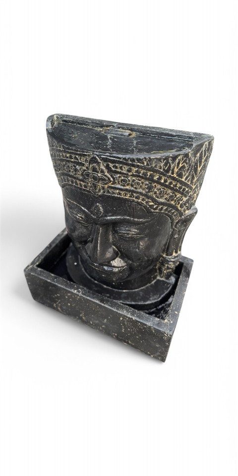 FaHome Zierbrunnen Khmer Kopf Springbrunnen Buddha Wasserfall, Steinguss Wasserspiel