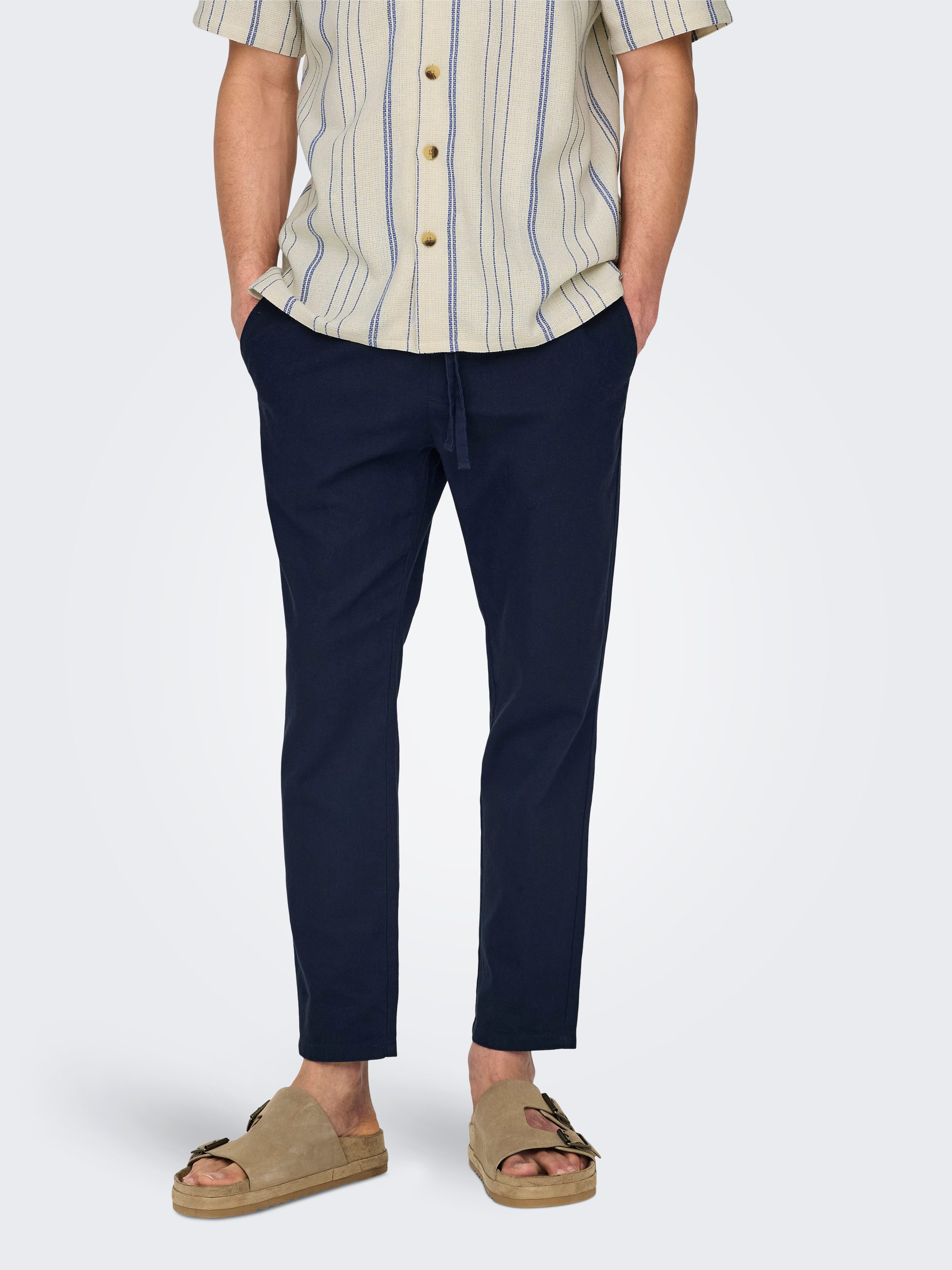 ONLY & SONS Schlupfhose ONSLINUS CROP 0007 COT LIN PNT NOOS Baumwolle mit Leinen, Gummizug und Kordel