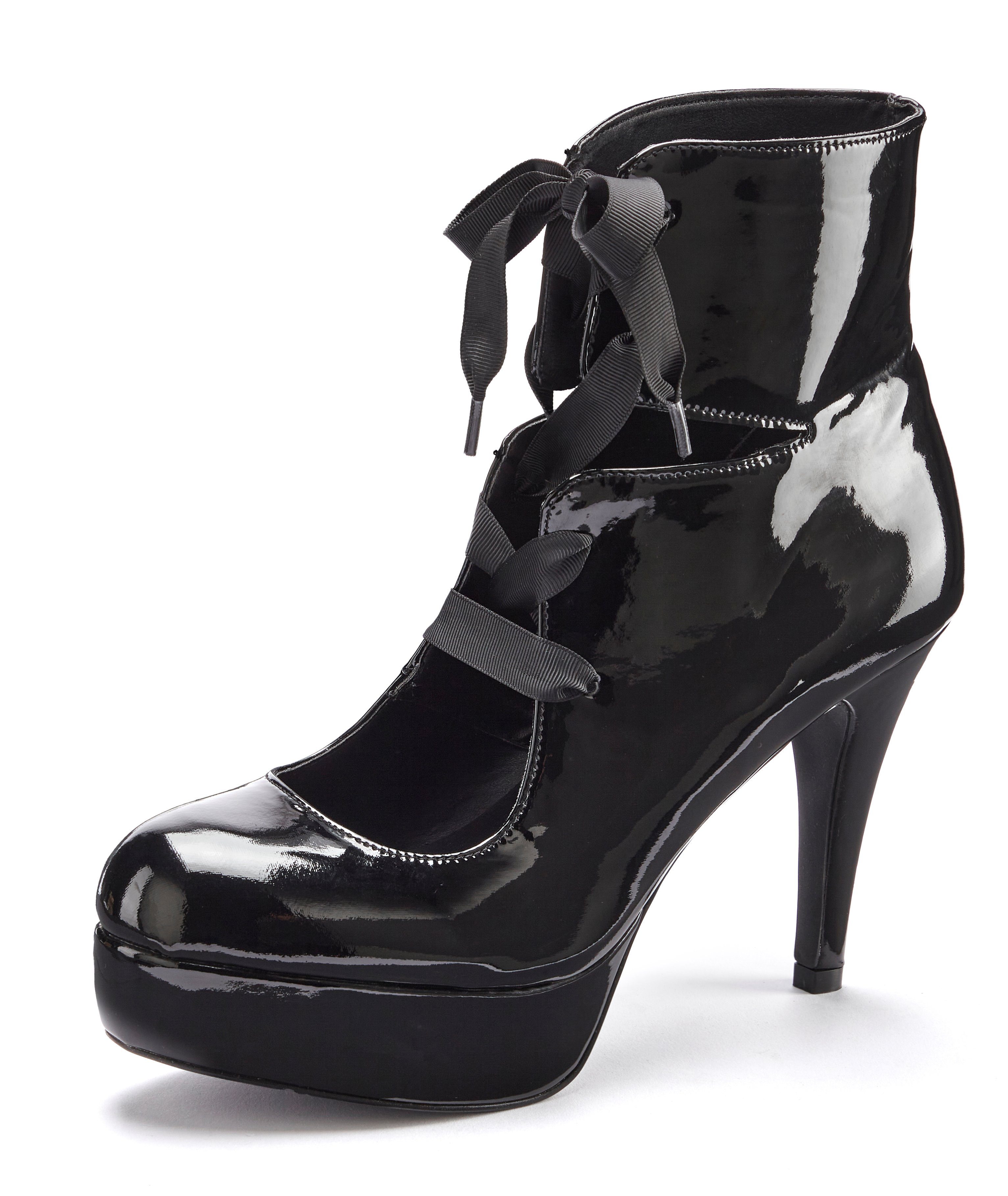 LASCANA Belle Affaire Stiefelette mit Plateau, High-Heel-Sandalette Halbschuh, Sandalette zum Schnüren, Lackoptik