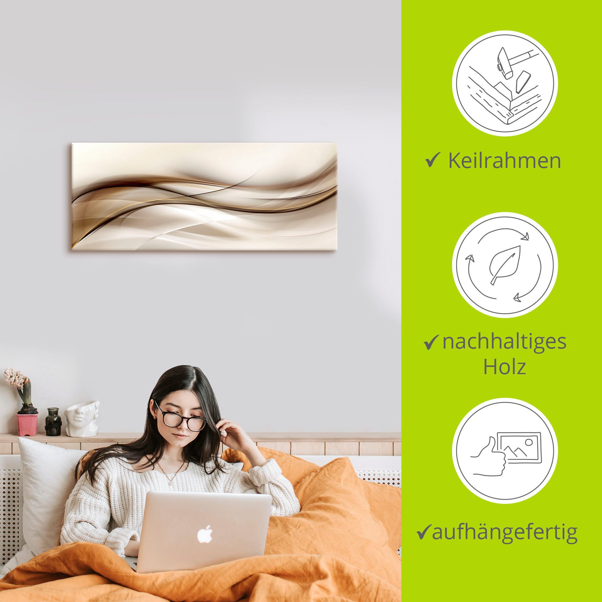 Artland Wandbild Braune abstrakte Welle, Muster (1 St), als Alubild, Leinwandbild, Poster in verschied. Größen – Bild 5 von 5