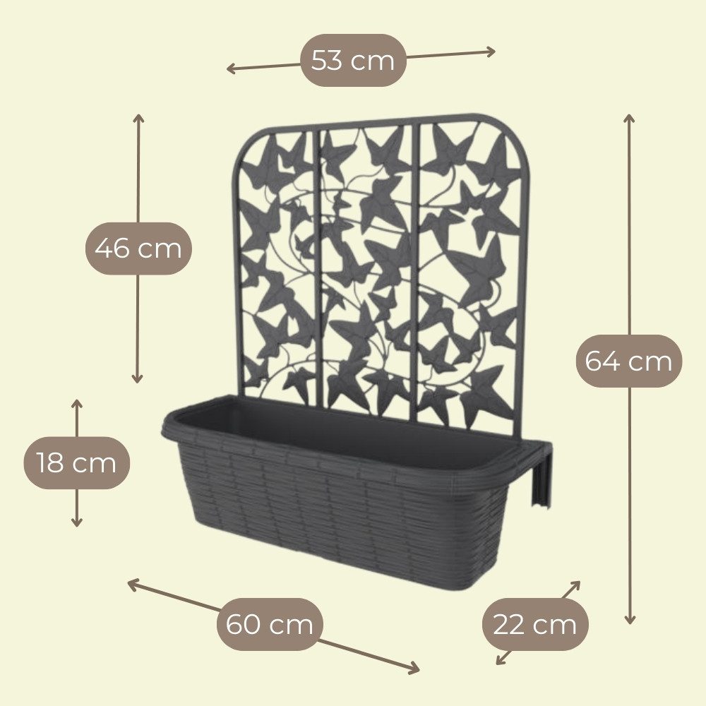 GarPet Blumenkasten 2er Set Blumenkasten Balkon Balkonkasten mit Spalier Wasserspeicher