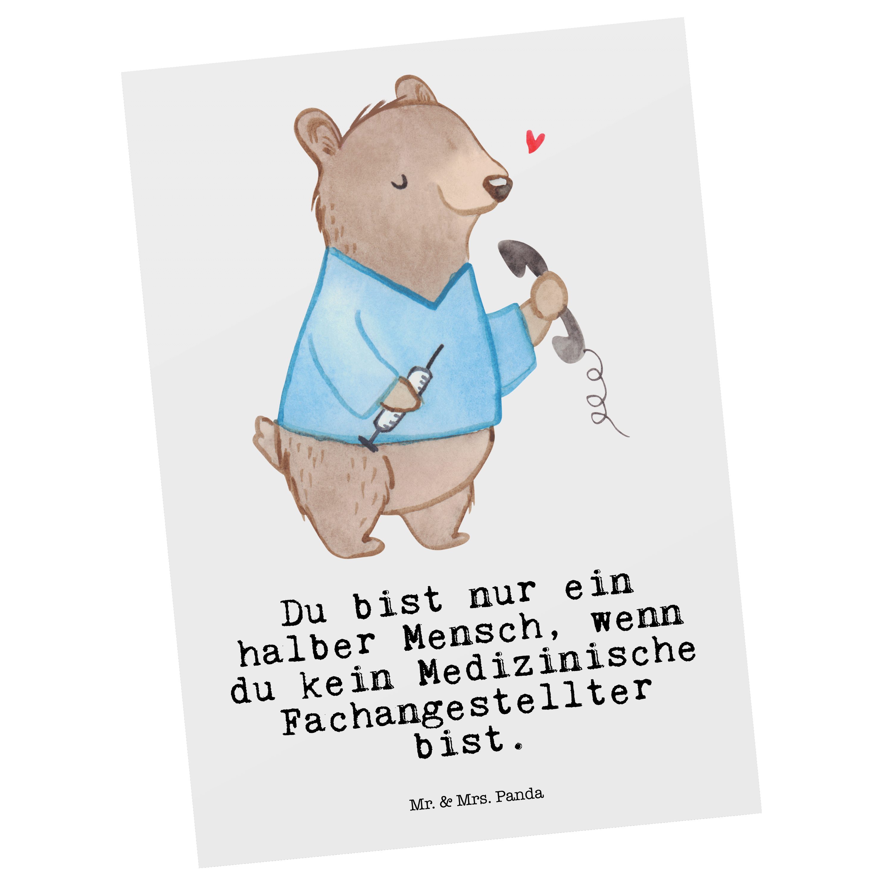 Geschenk, - Mr. Panda Fachangestellter Grußkarte Medizinische - Weiß mit Mrs. Postkarte Herz &