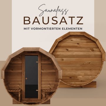 EDEN Holzmanufaktur Fasssauna Bausatz, Teile vormontiert Thermoholz Remmers Lasur, BxTxH: 202 x 282 x 211 cm, 45 mm, (Set) Veranda inkl. Zubehör
