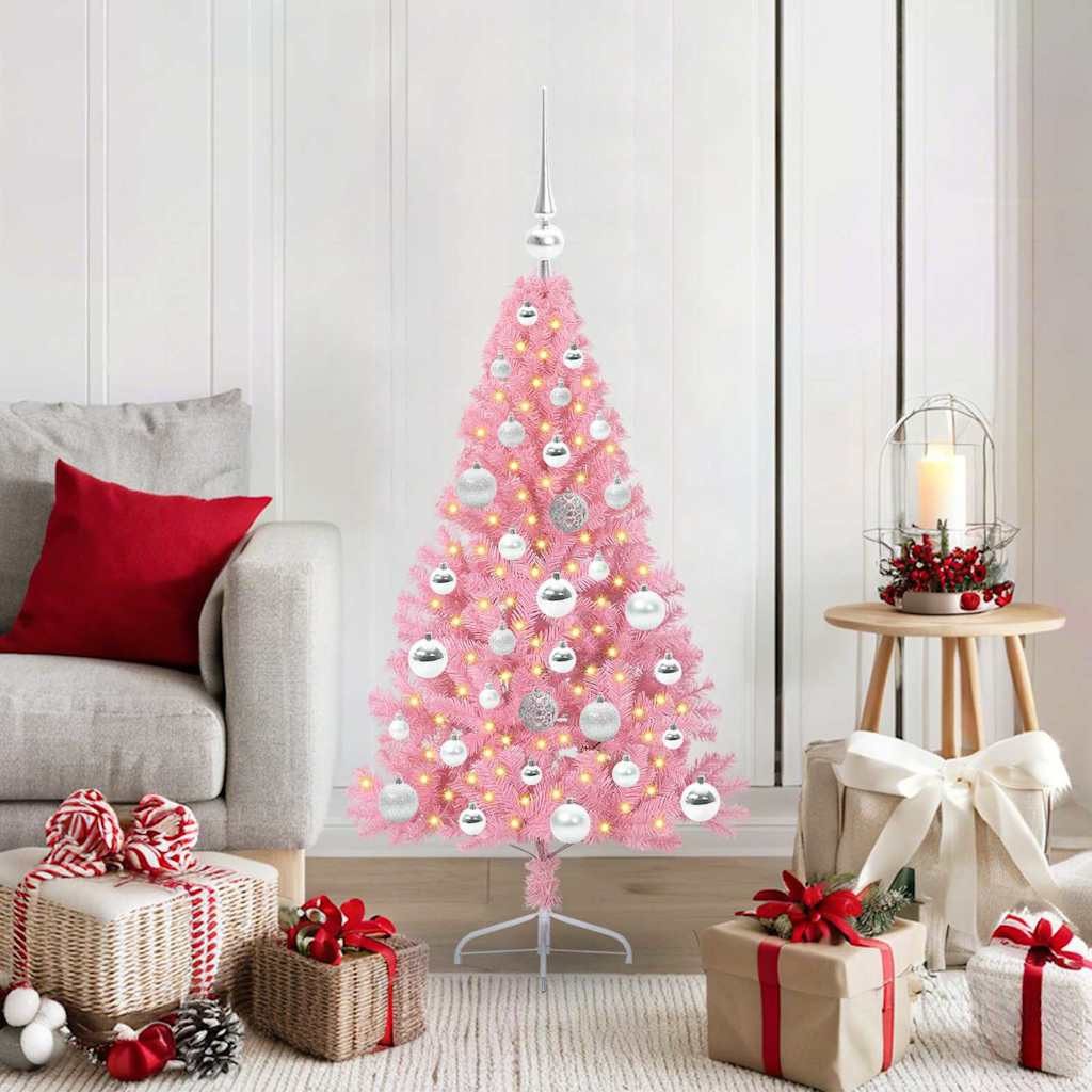 vidaXL Künstlicher Weihnachtsbaum vidaXL Künstlicher vorbeleuchteter Weihnachtsbaum Rosa 120 cm PVC