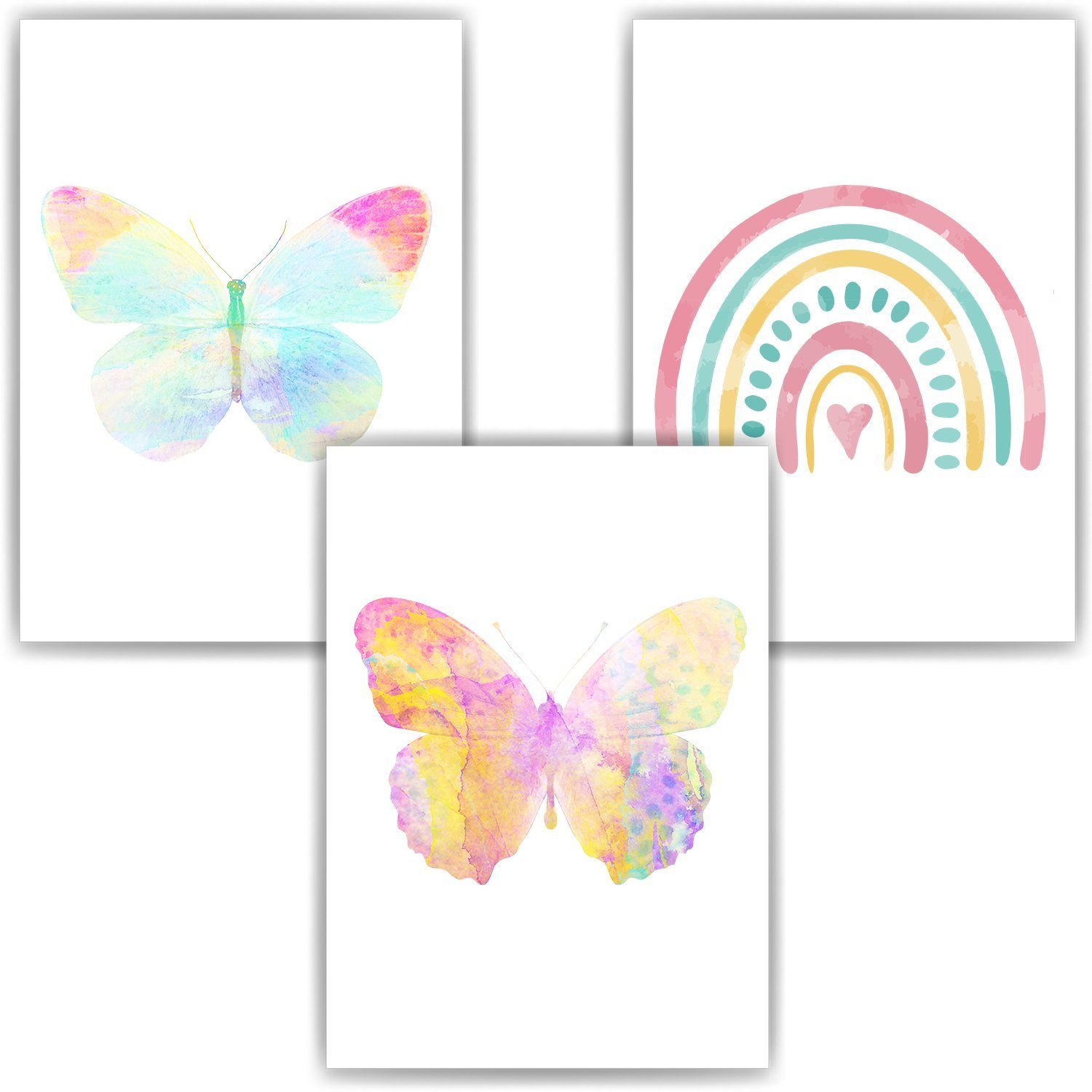 Tigerlino Poster Regenbogen Schmetterling 3er Set Kinderzimmer Bilder Dekor günstig online kaufen