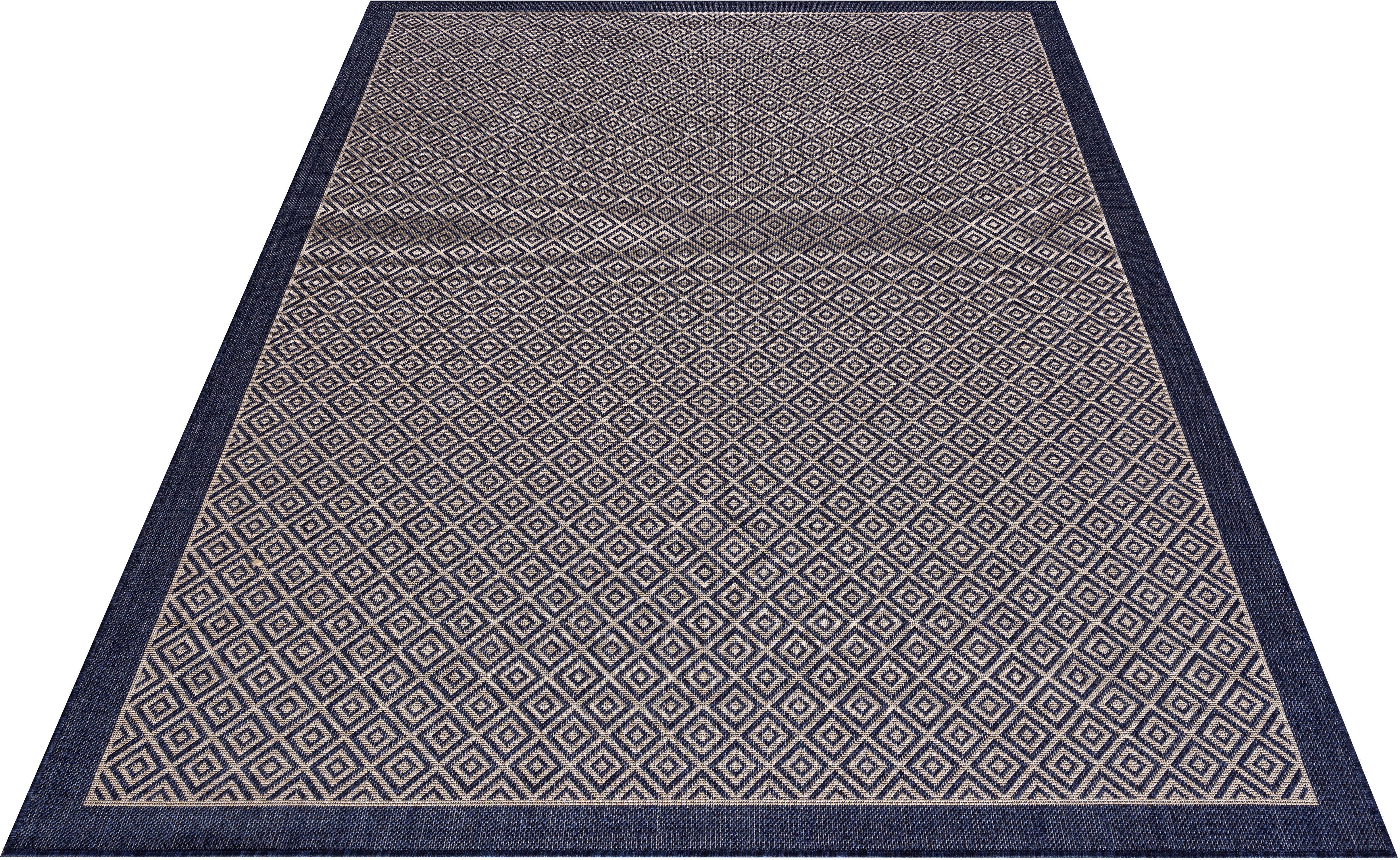 andas, Teppich UV-beständig, mm, rechteckig, Bordüre,Rauten-Design, wetterfest blau Aliza, 8 mit Outdoor geeignet & Höhe: