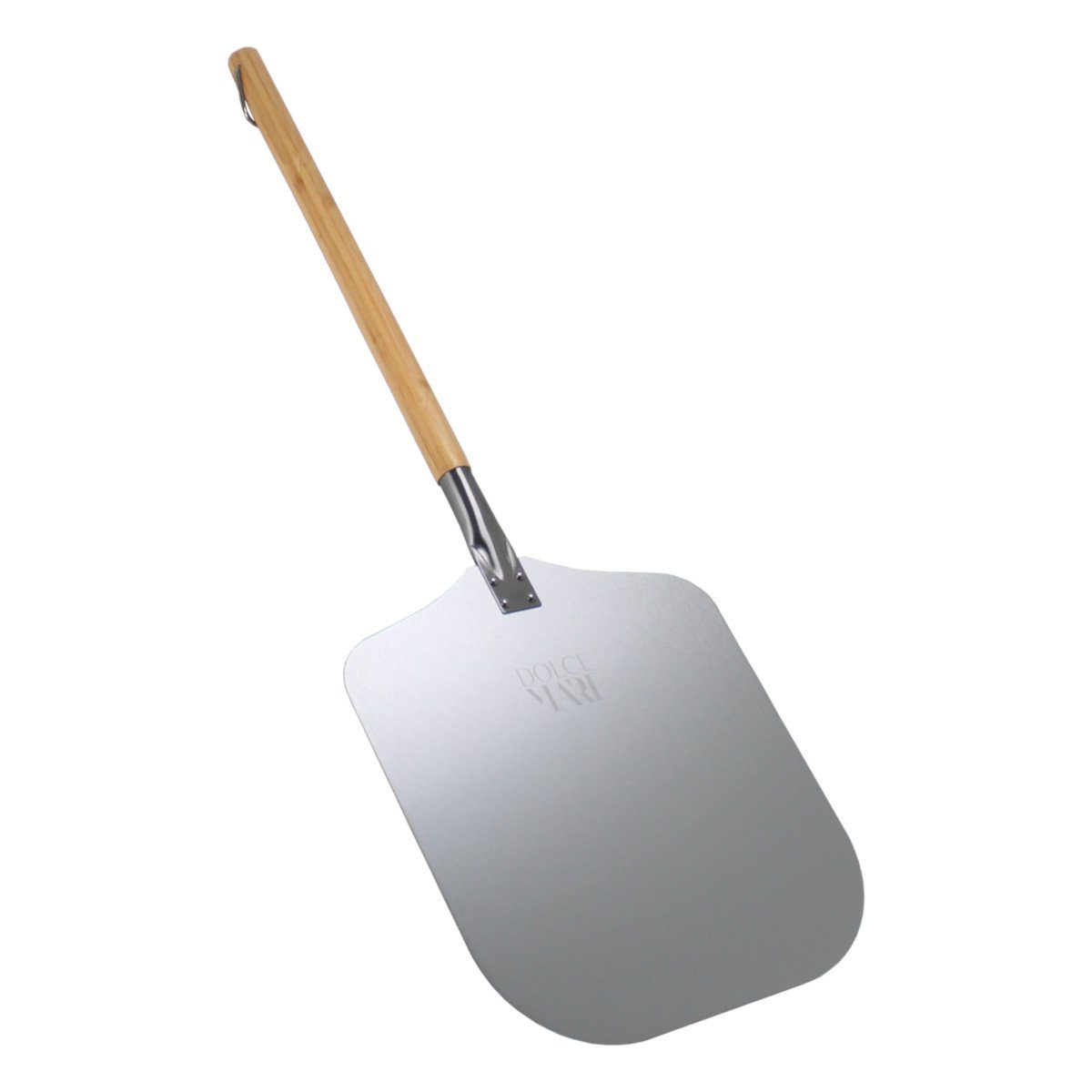 Dolce Mare Pizzastein Aluminium Pizzaschieber mit Bambus Stiel Ofenschaufel 85 x 30 cm, Aluminium