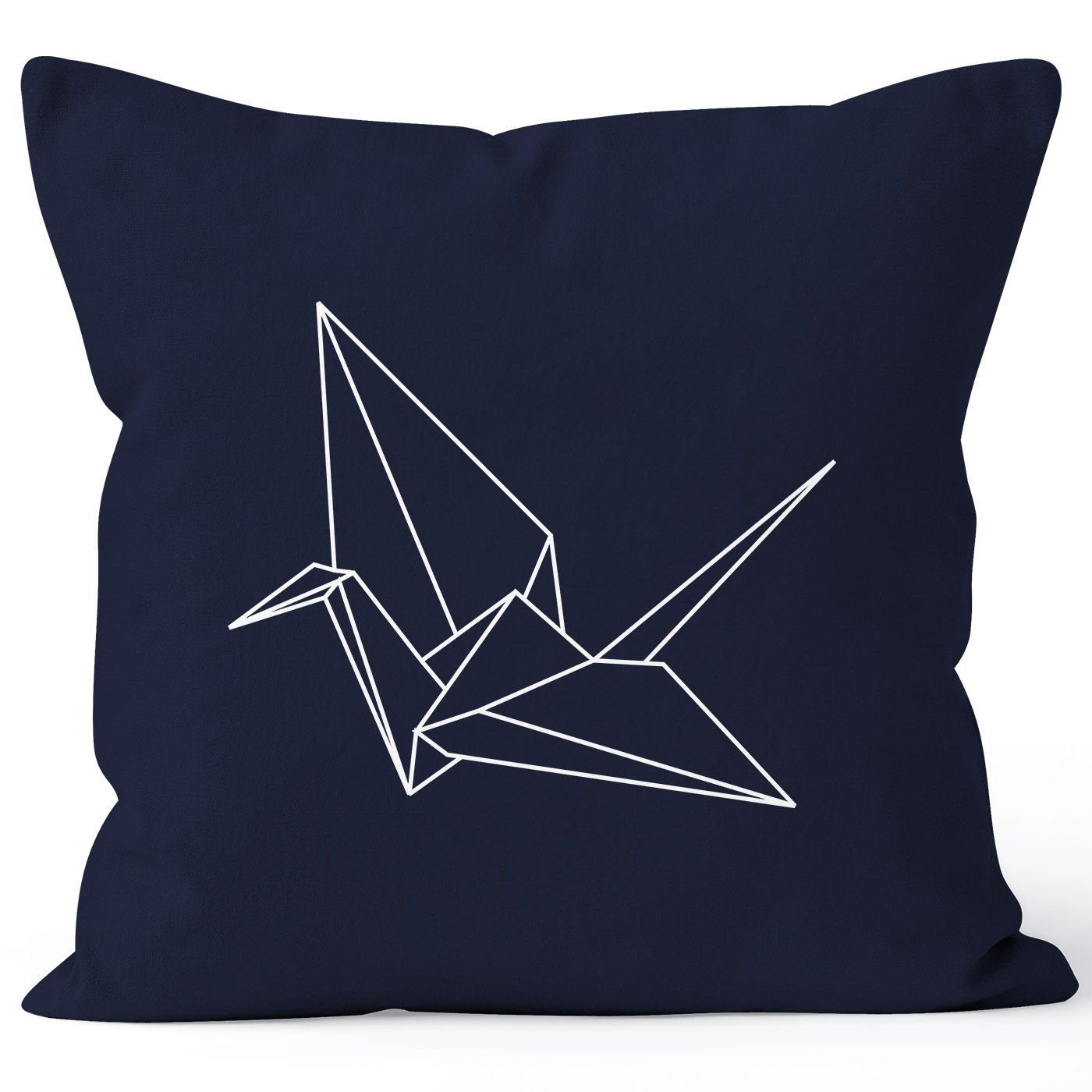 Autiga Dekokissen Origami Kissen-Hülle 40x40 Bird Kranich Kissenbezug Baumwolle Deko-Kissen Autiga® navy Vogel Crane